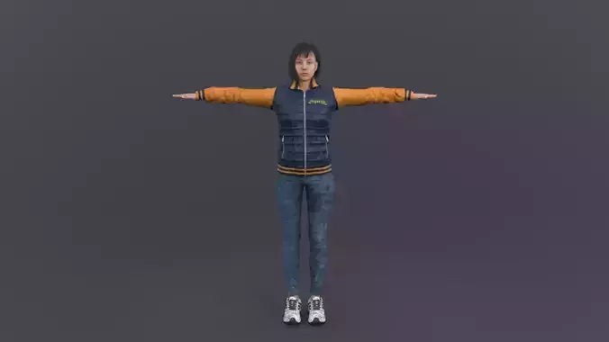 Woman in down jacket Rigged