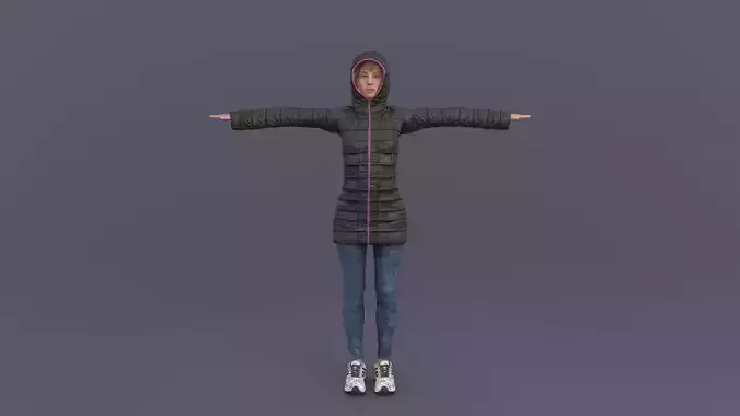 Woman in down jacket Rigged