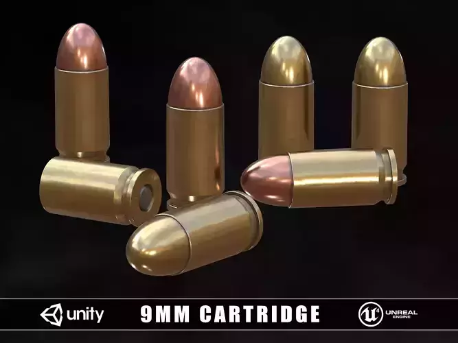9mm Cartridge Low-poly 3D model