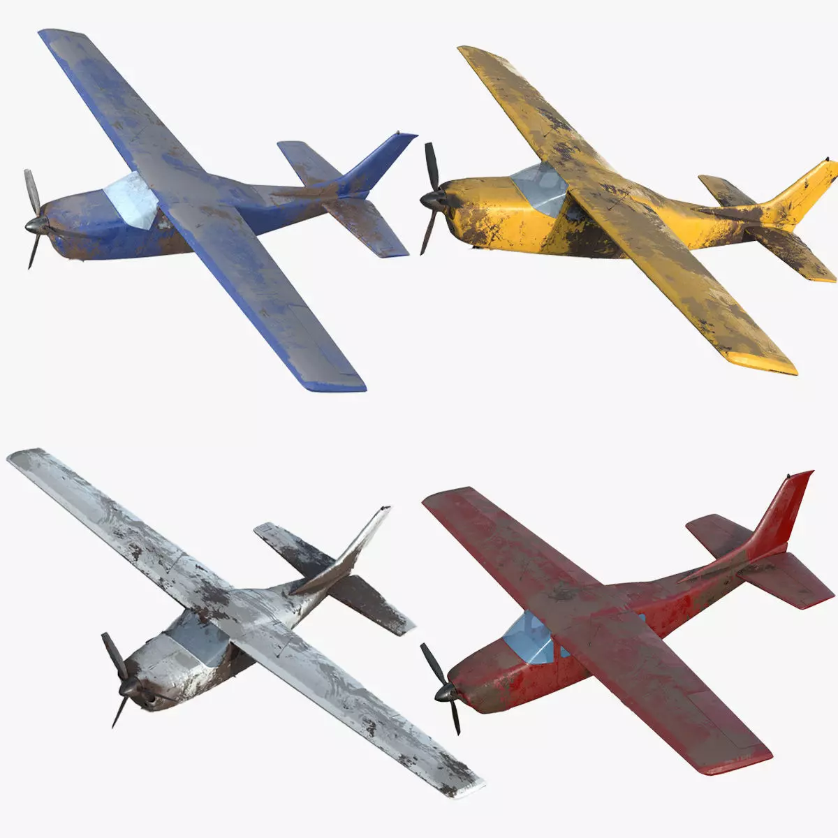 8K realistic destroyed propeller plane collections Low-poly 3D model_0