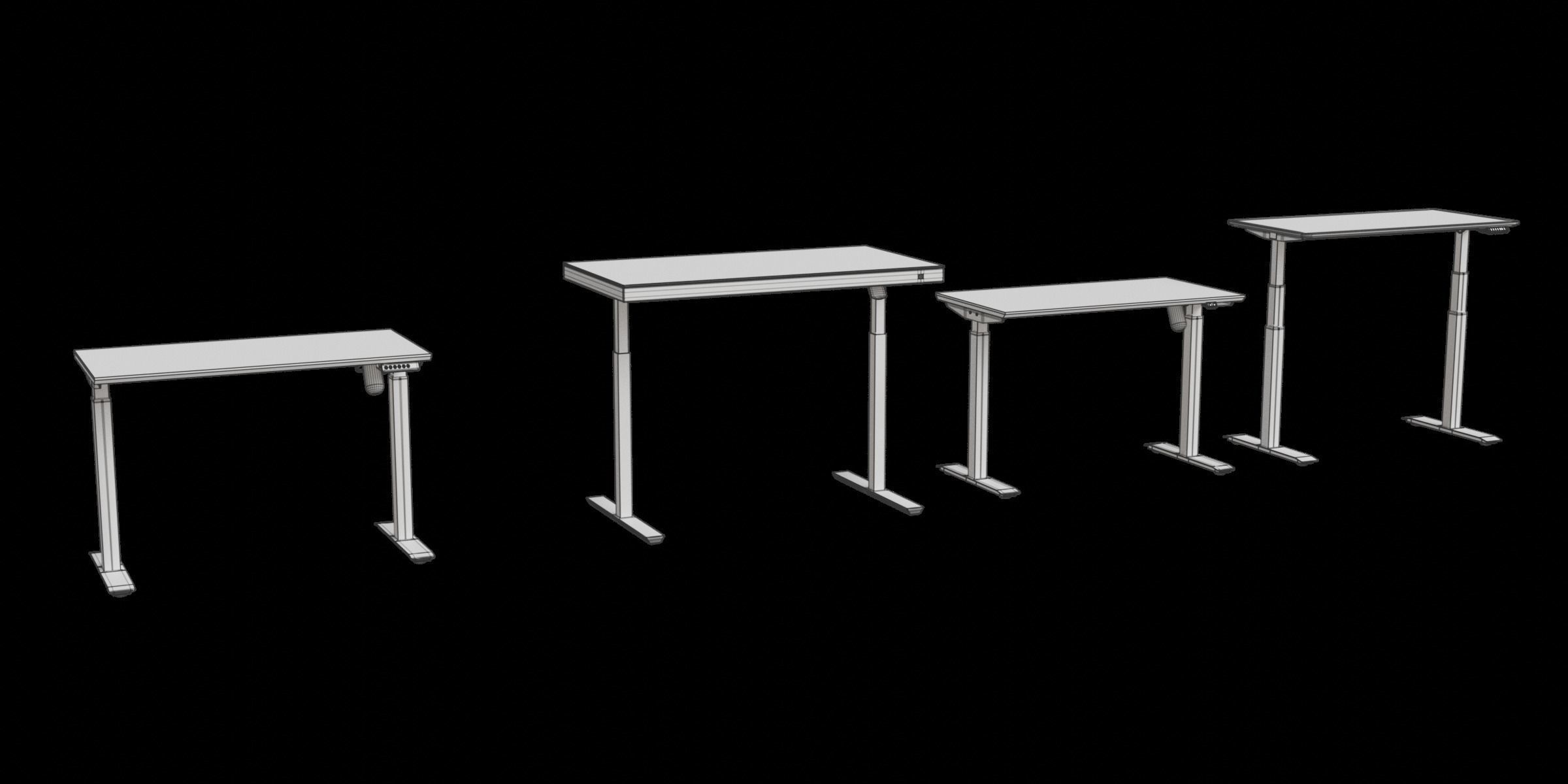 Set Of 4 Electric Height Adjustable Standing Desks Low-poly 3D model_2