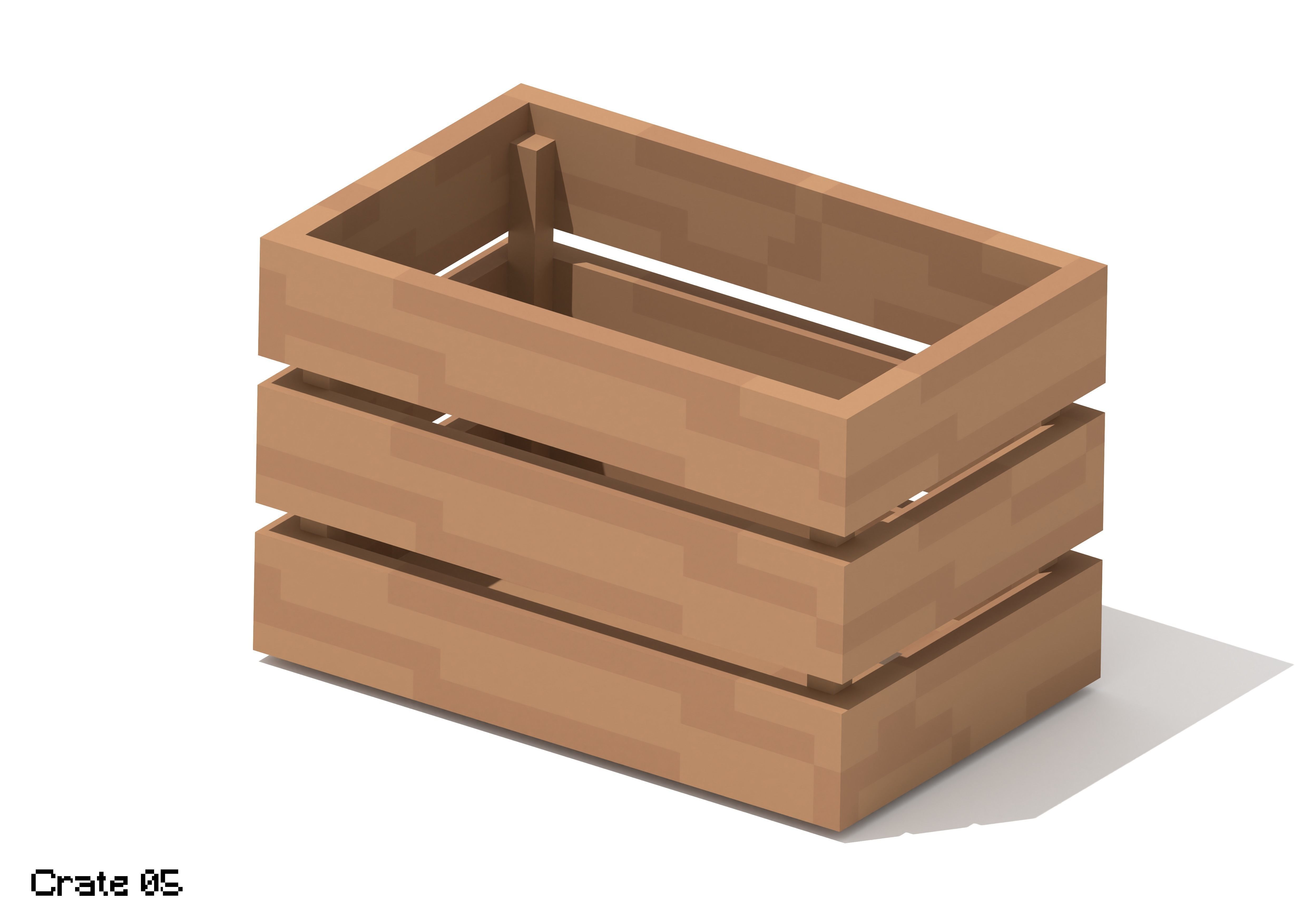 5 Voxel Wooden Crates 3D model_7
