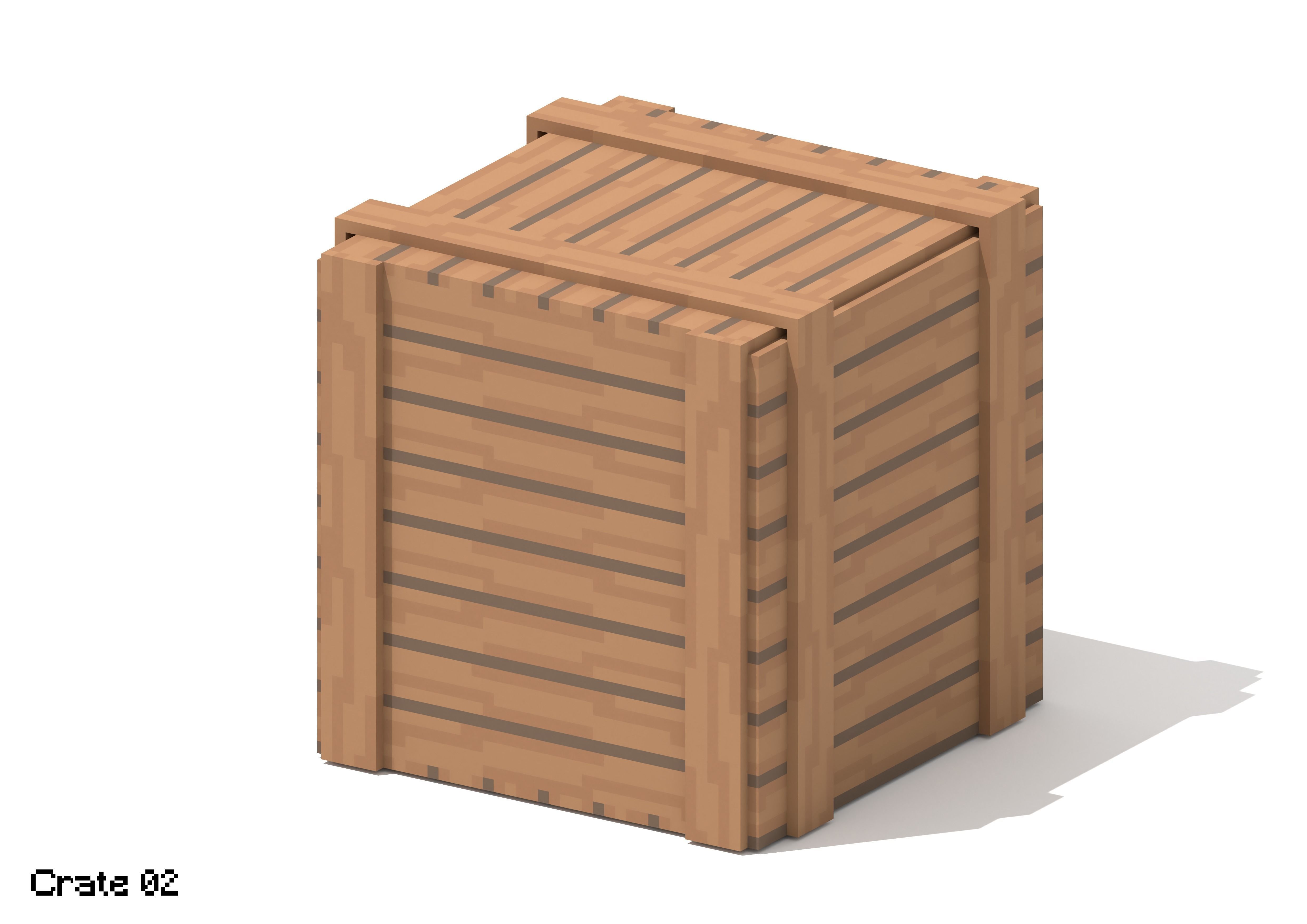 5 Voxel Wooden Crates 3D model_4