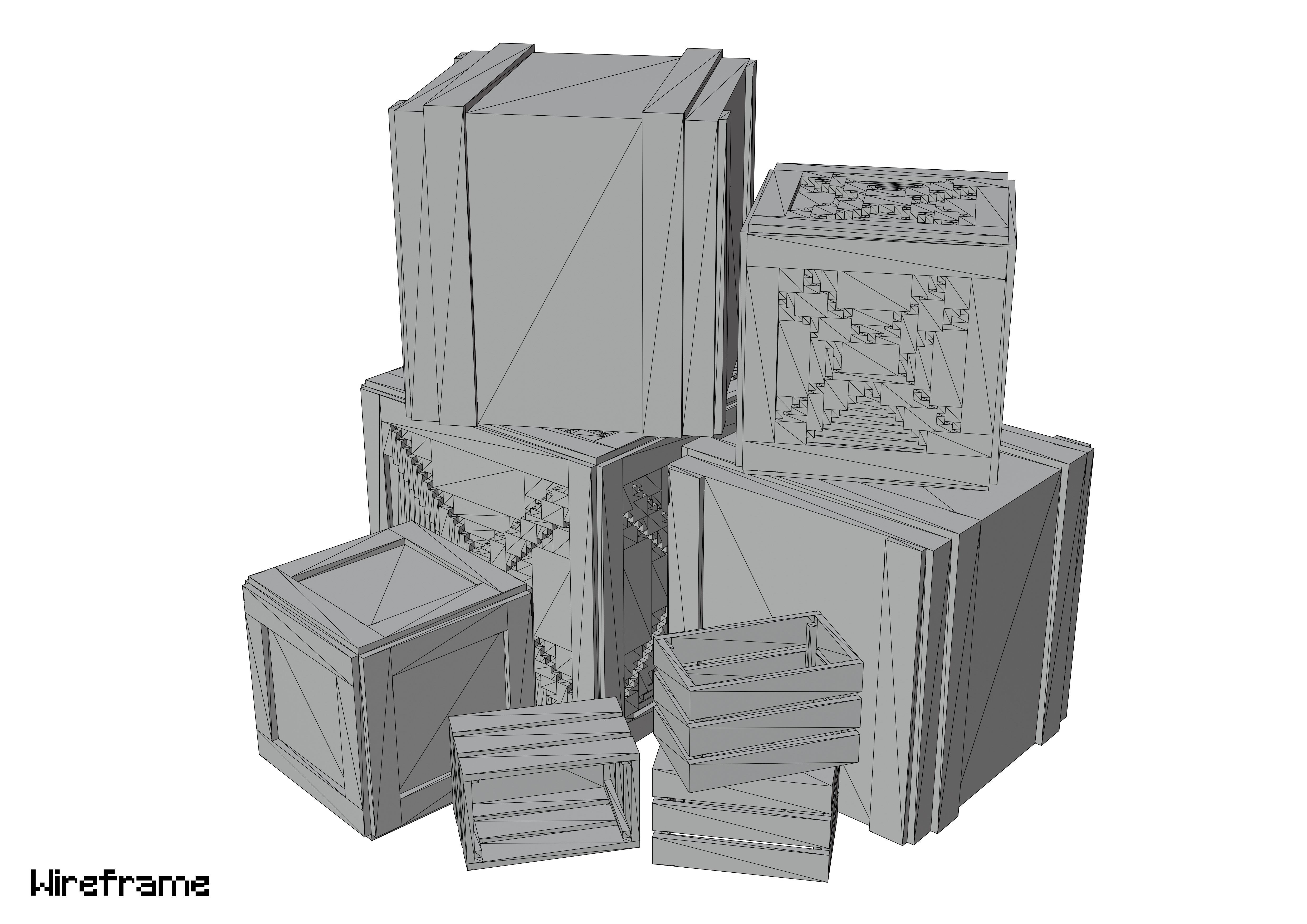 5 Voxel Wooden Crates 3D model_8