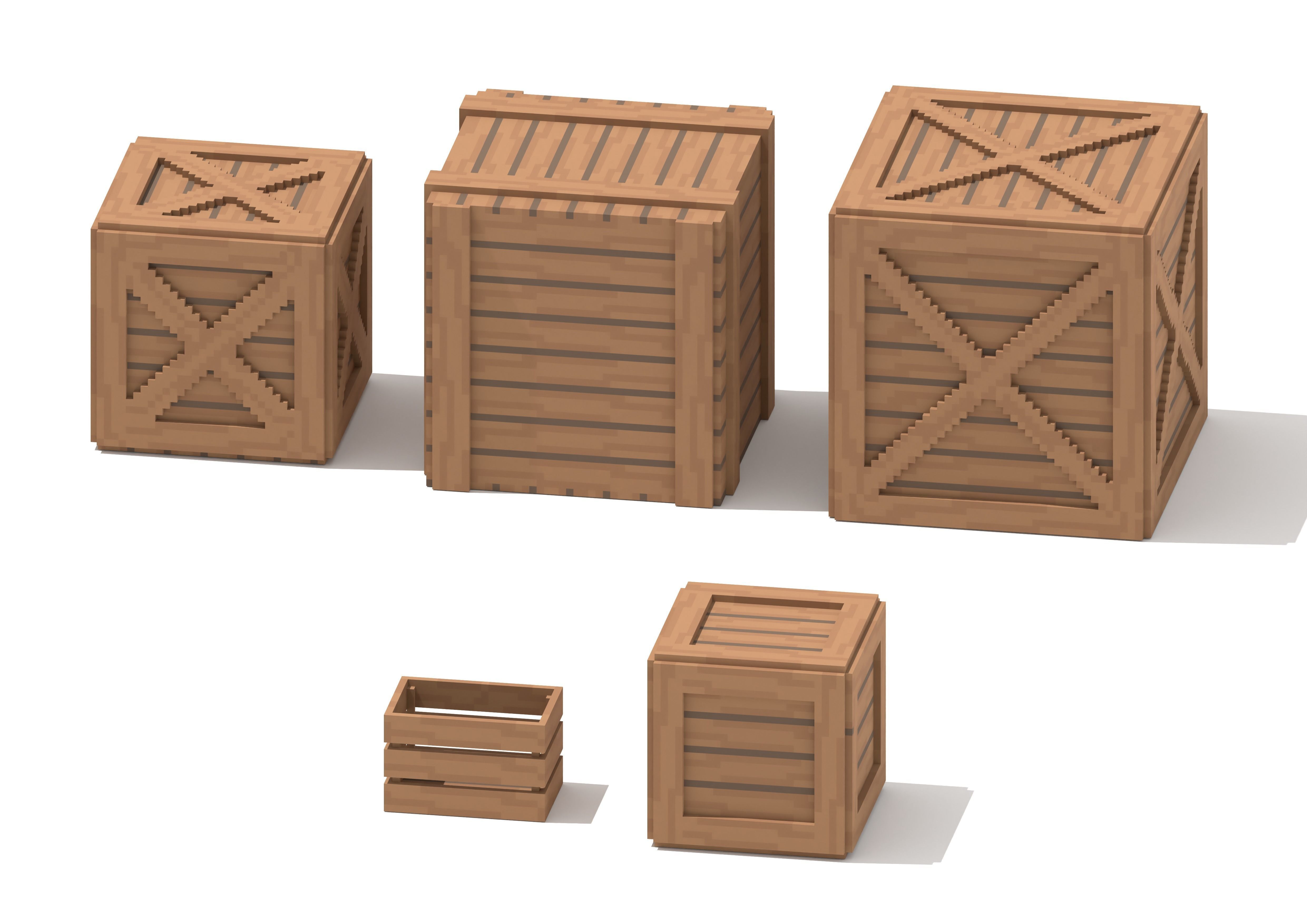 5 Voxel Wooden Crates 3D model_2