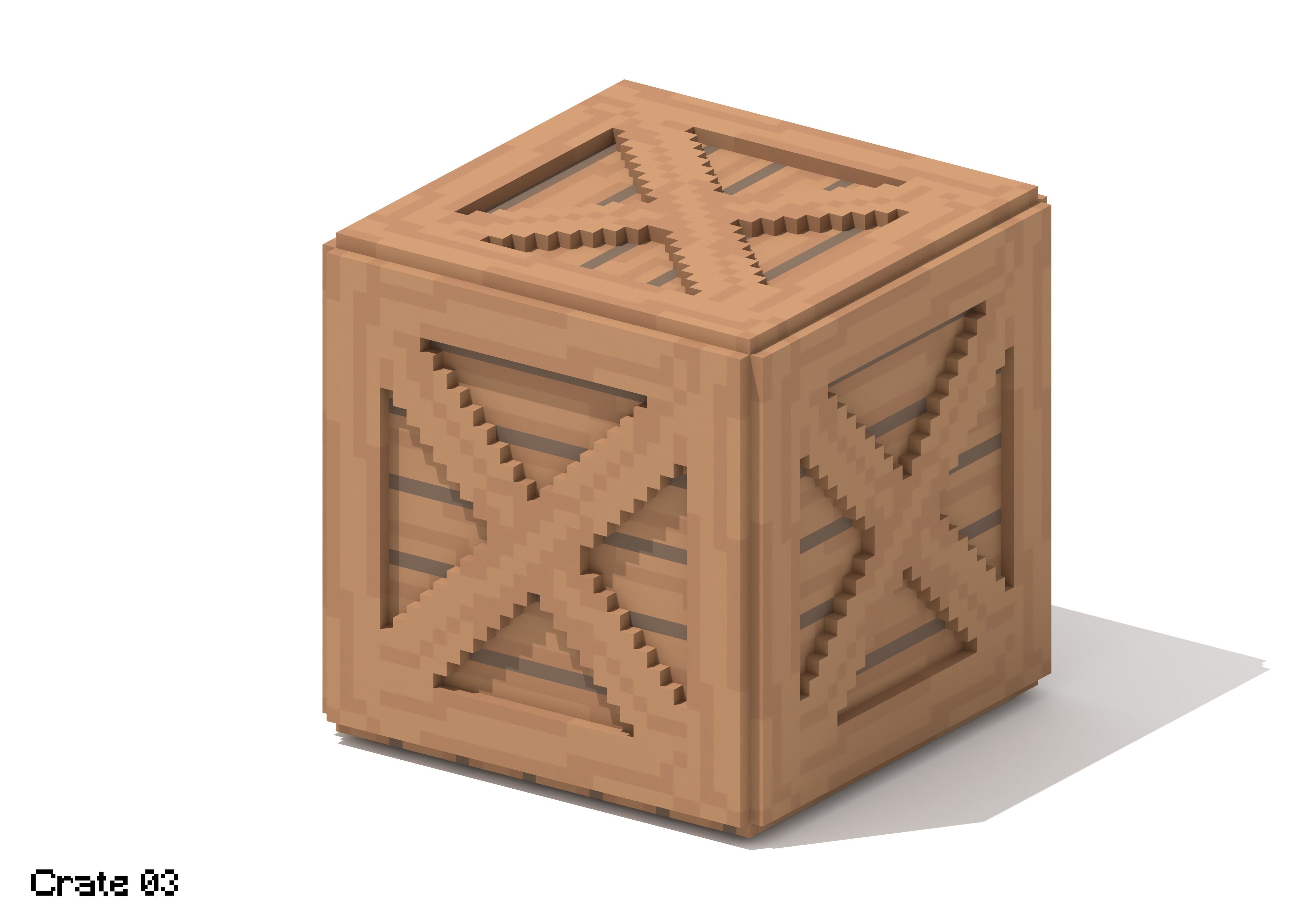 5 Voxel Wooden Crates 3D model_5