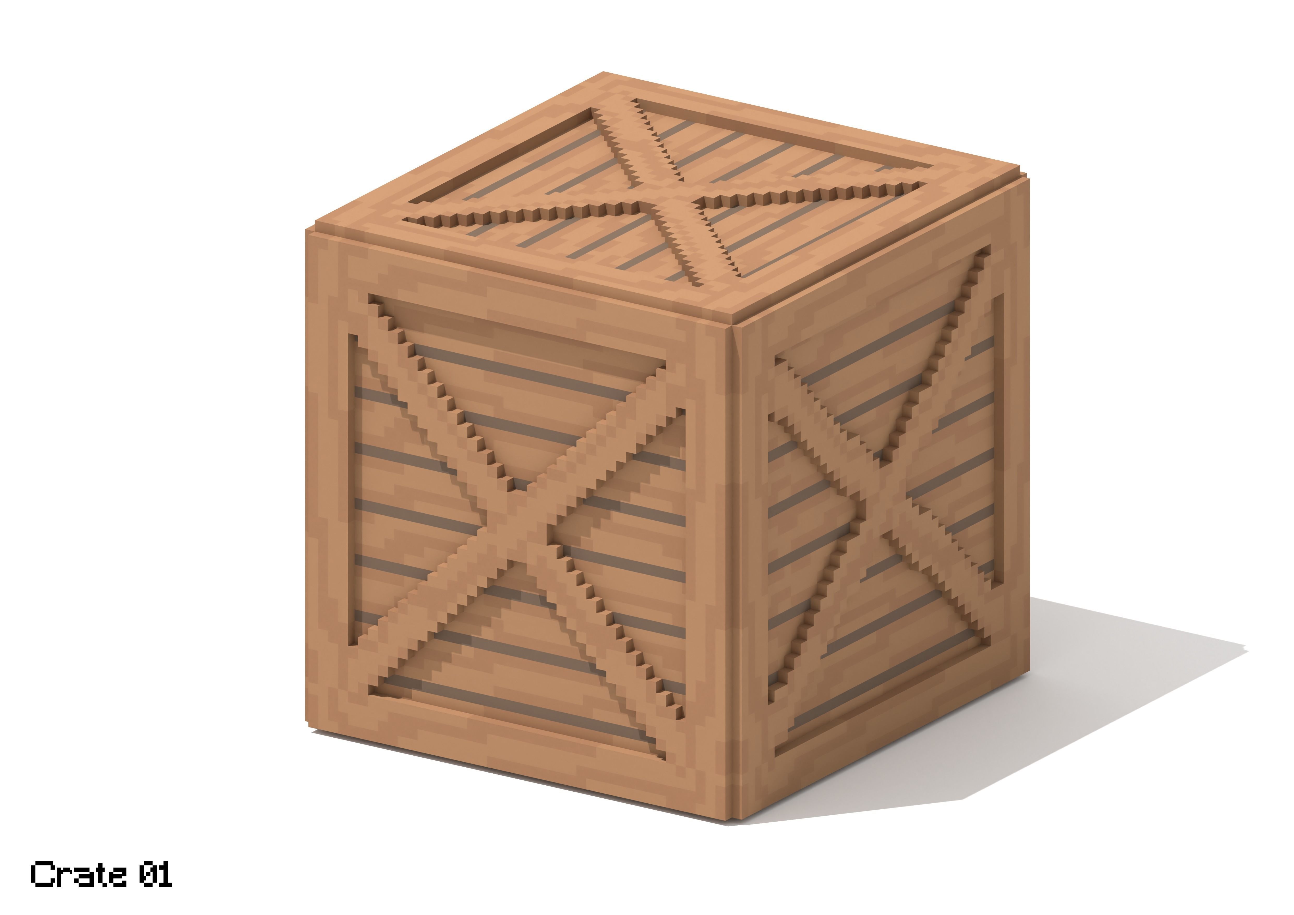 5 Voxel Wooden Crates 3D model_3