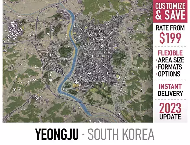 Yeongju - 3D City Model Low-poly 3D model