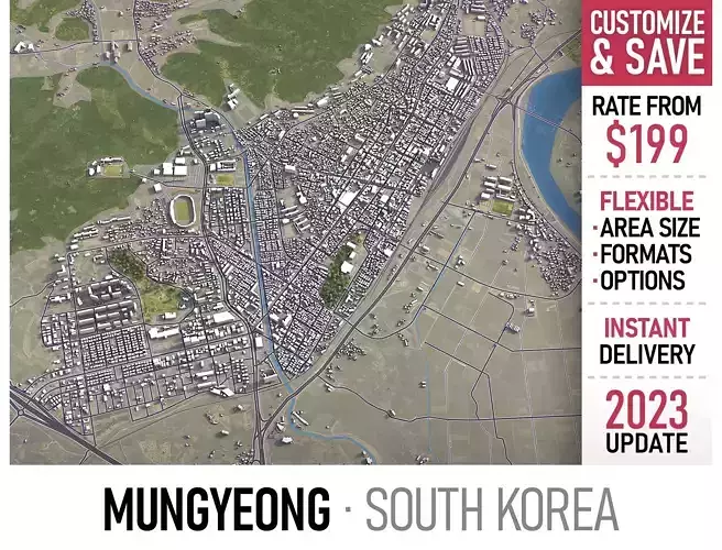 Mungyeong - 3D City Model Low-poly 3D model