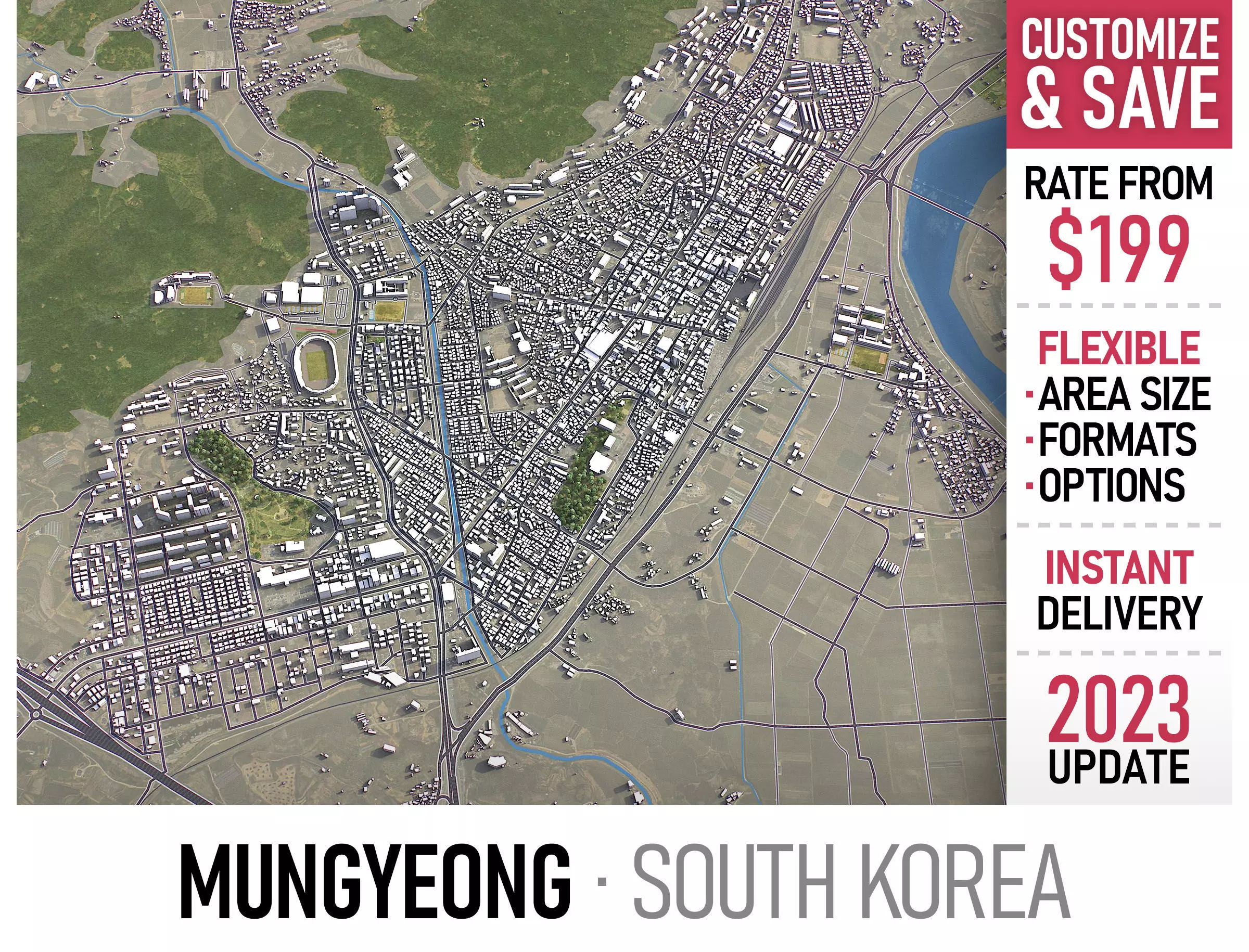 Mungyeong - 3D City Model Low-poly 3D model_0