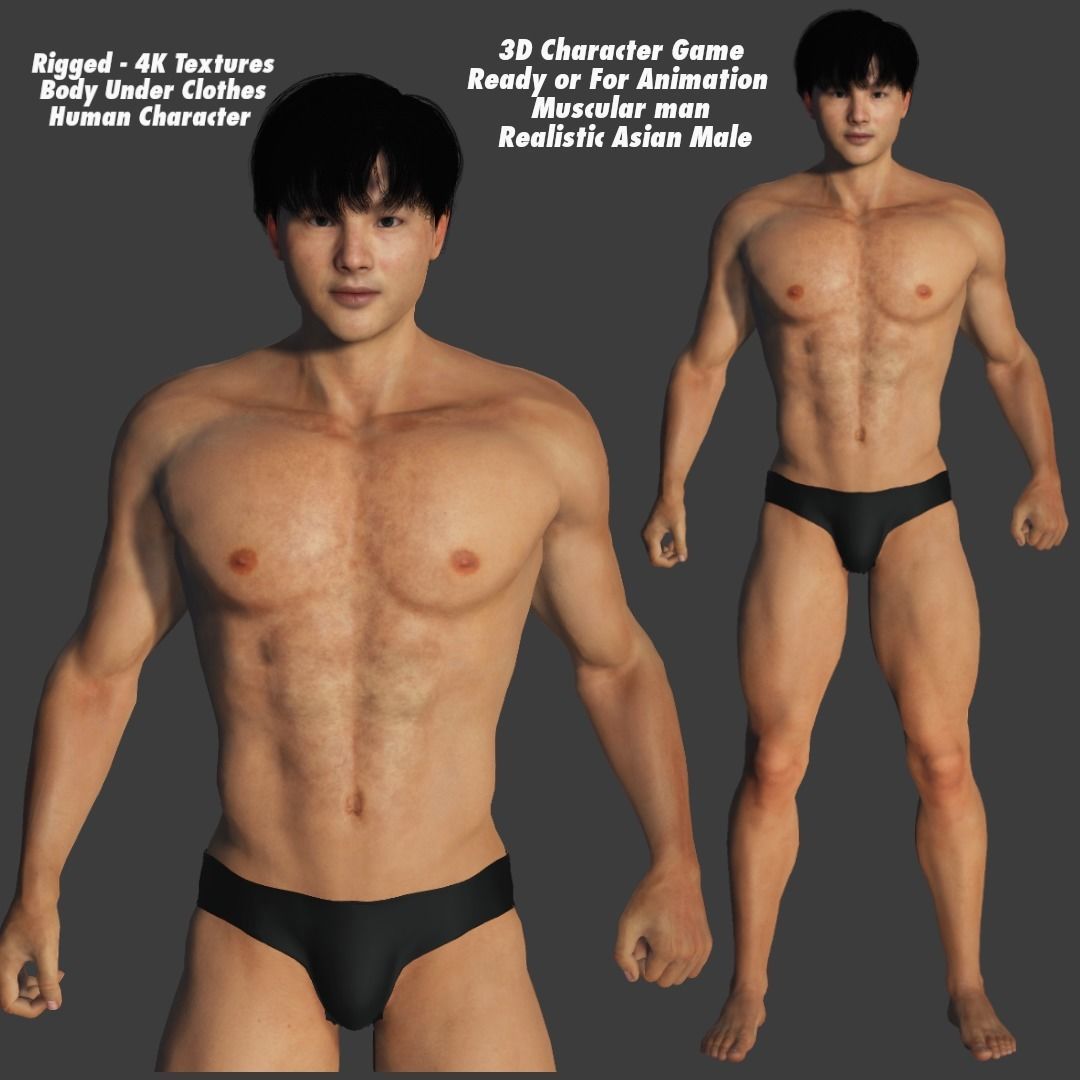 AAA 3D ASIAN KOREAN MUSCULAR MAN - REALISTIC RIG GAME CHARACTER Low-poly 3D model_1