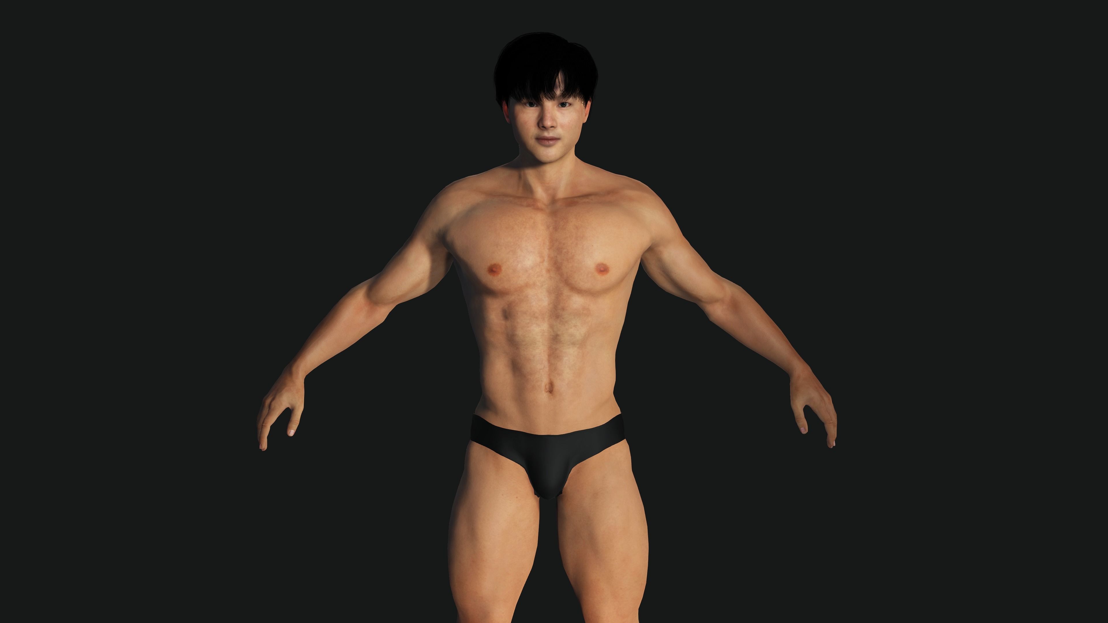 AAA 3D ASIAN KOREAN MUSCULAR MAN - REALISTIC RIG GAME CHARACTER Low-poly 3D model_5