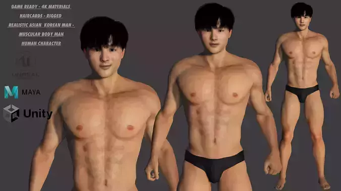 AAA 3D ASIAN KOREAN MUSCULAR MAN - REALISTIC RIG GAME CHARACTER Low-poly 3D model