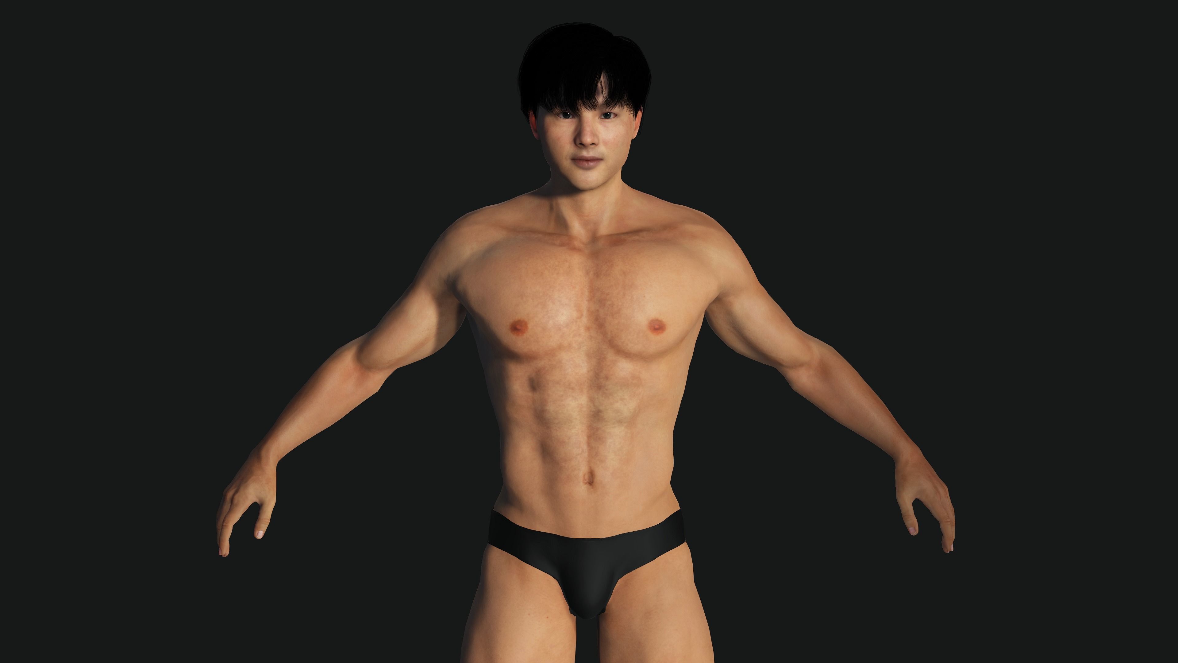 AAA 3D ASIAN KOREAN MUSCULAR MAN - REALISTIC RIG GAME CHARACTER Low-poly 3D model_6
