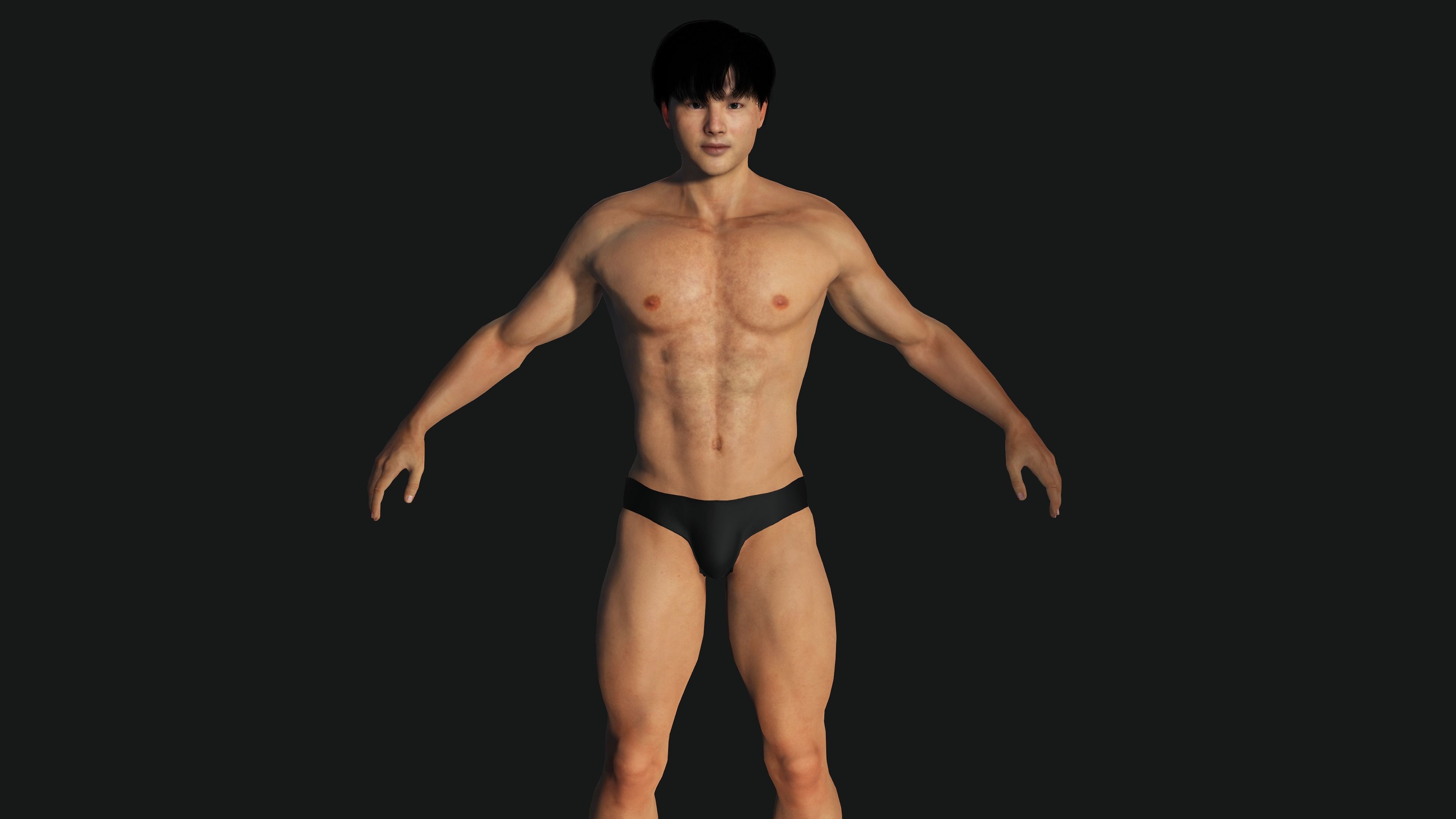 AAA 3D ASIAN KOREAN MUSCULAR MAN - REALISTIC RIG GAME CHARACTER Low-poly 3D model_4