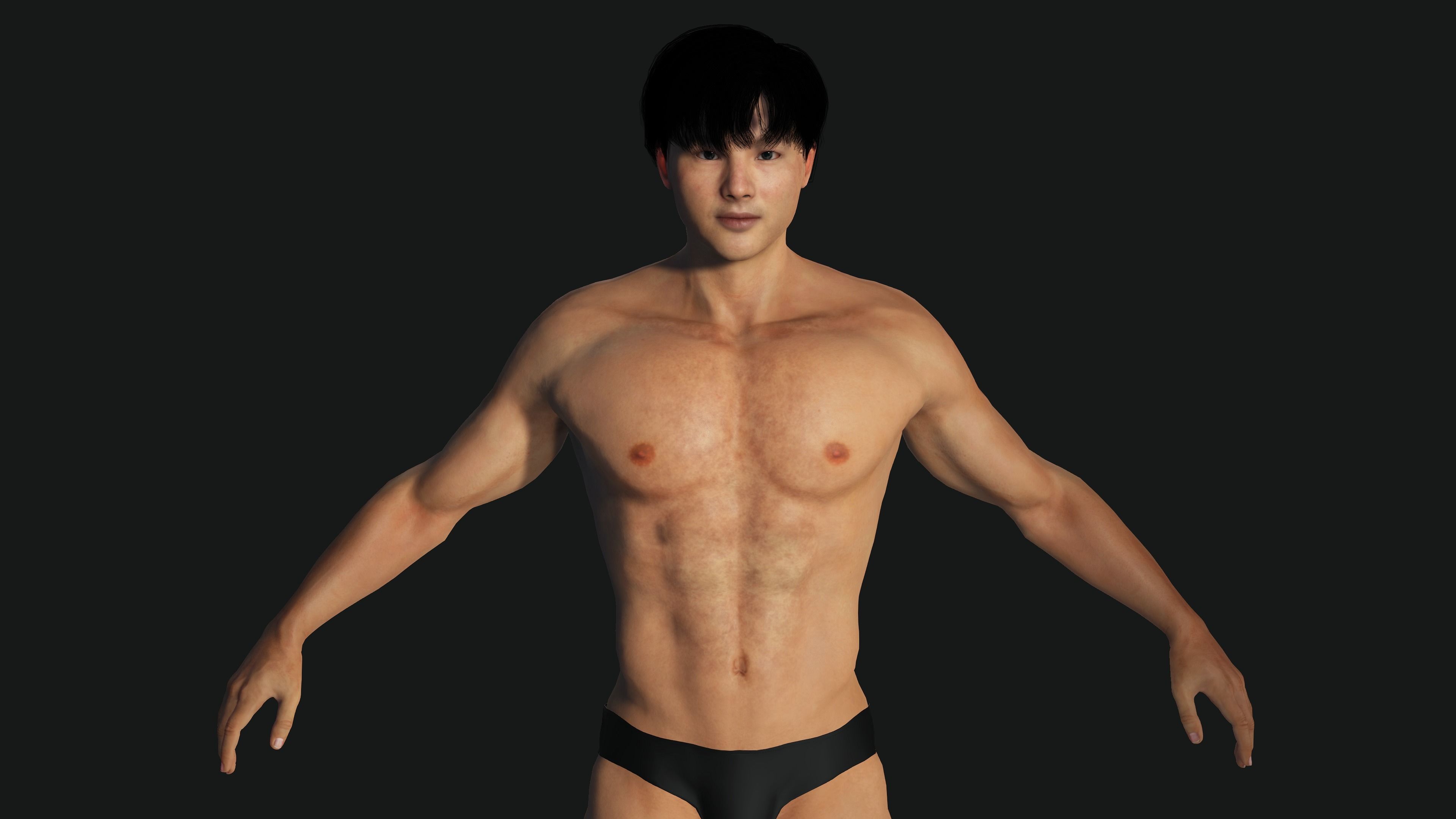AAA 3D ASIAN KOREAN MUSCULAR MAN - REALISTIC RIG GAME CHARACTER Low-poly 3D model_7