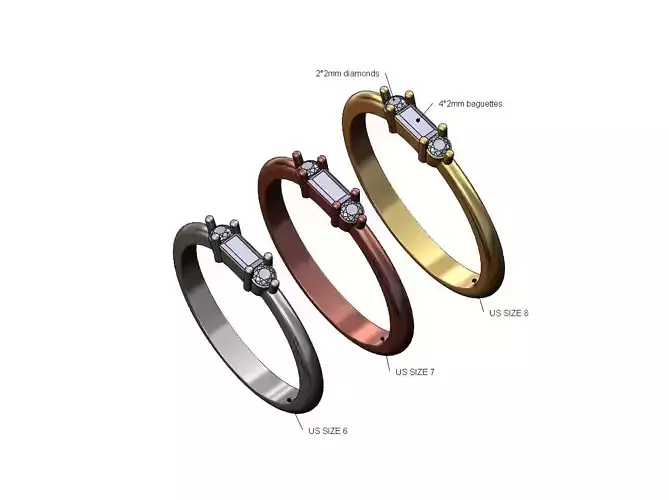 Pinched baguette and diamond cluster ring US sizes 6 7 8