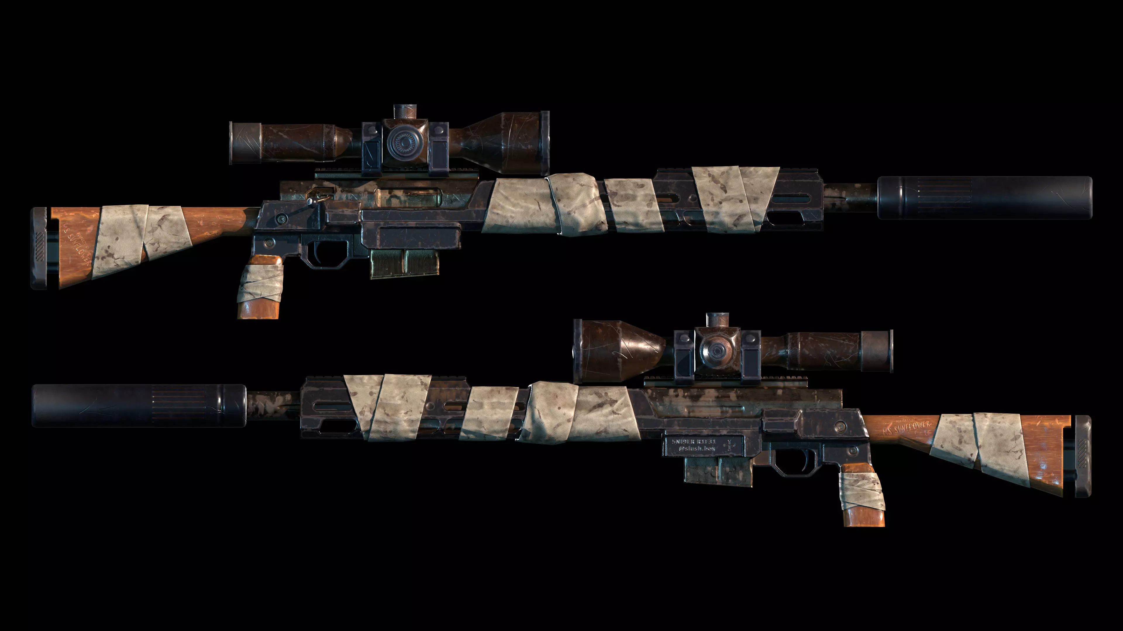 Apocalyptic Sniper Rifle V2 Low-poly 3D model_0