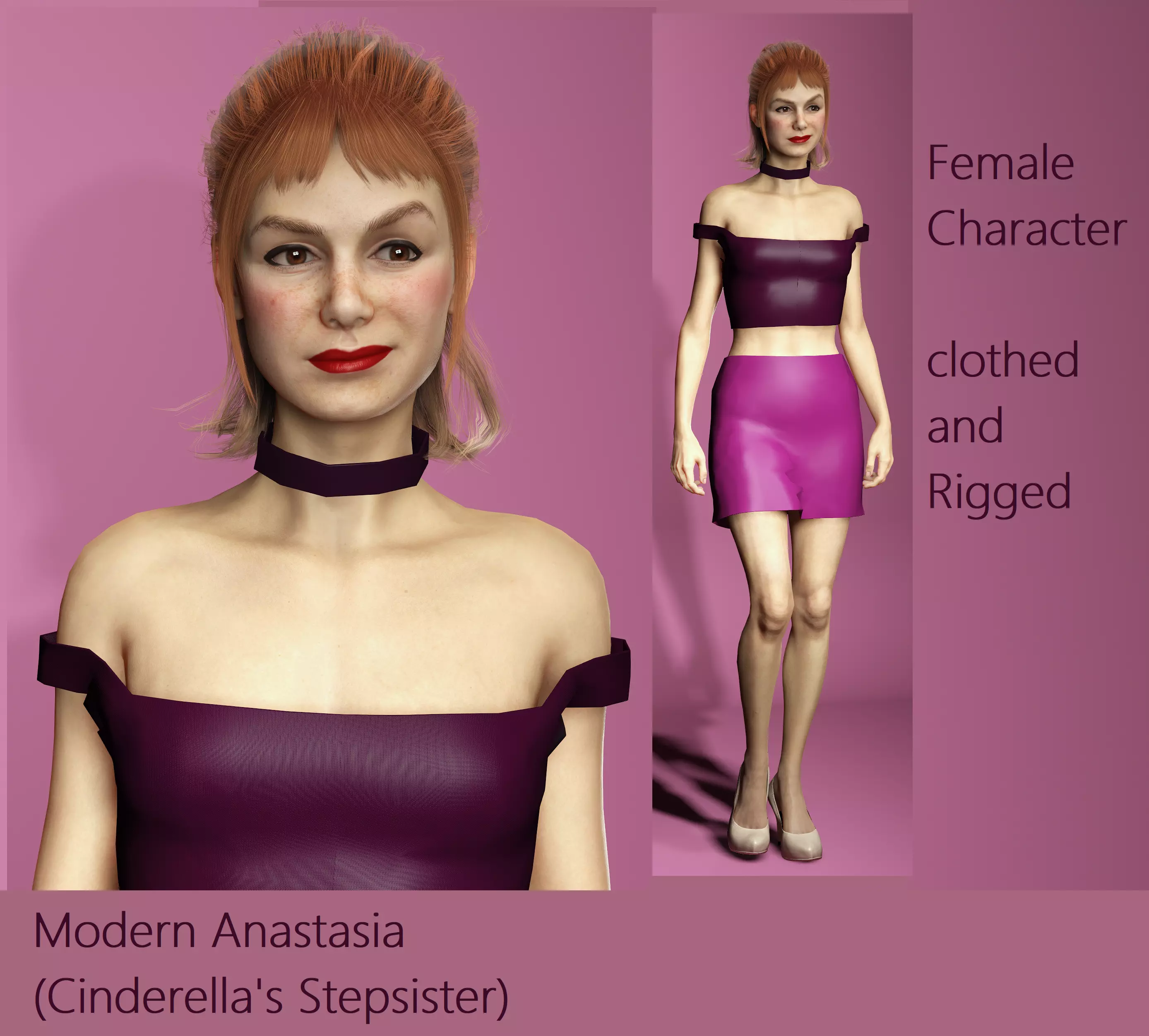 Anastasia the stepsister-Female character Low-poly 3D model_0