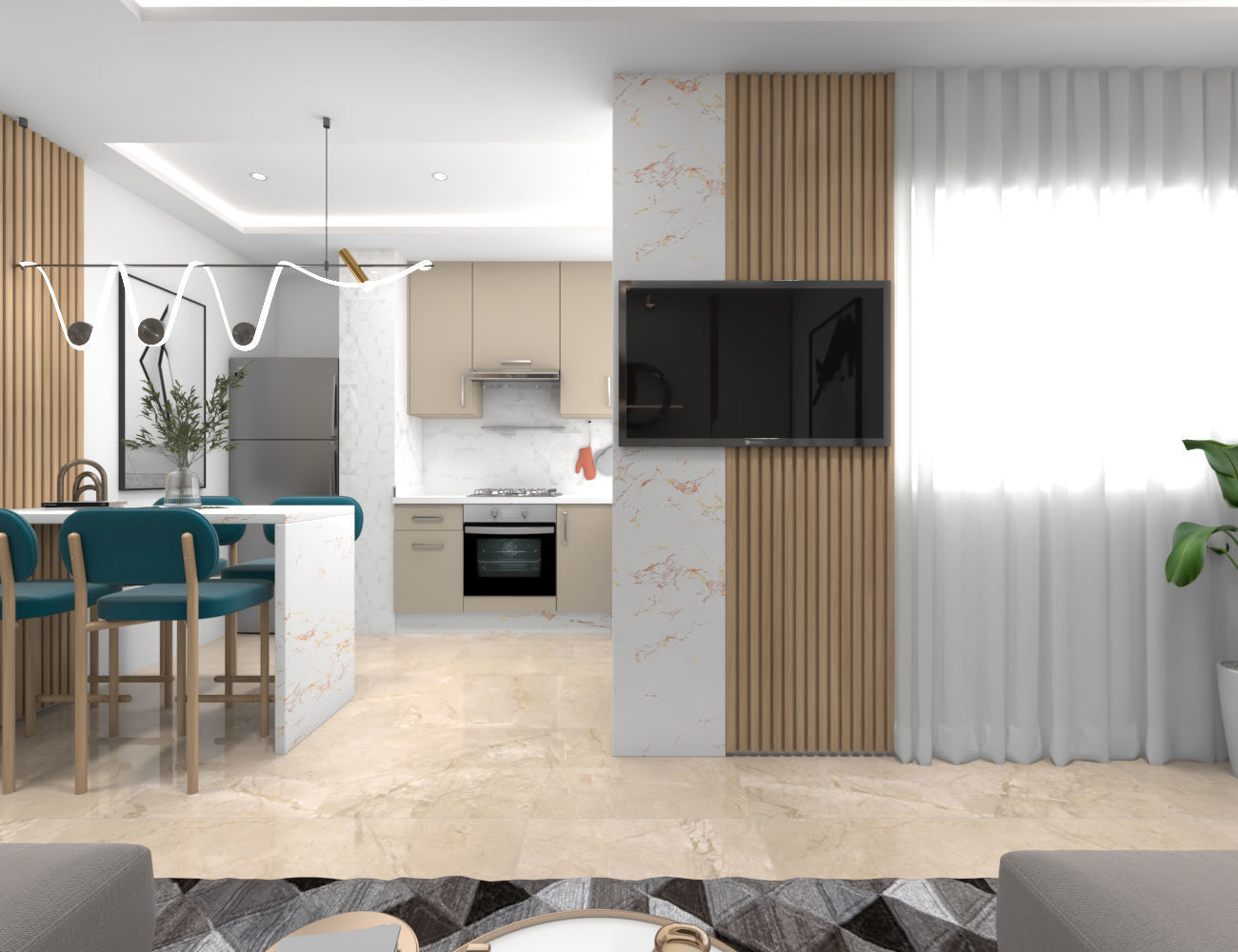 living room interior scene 3D model 3D model_3