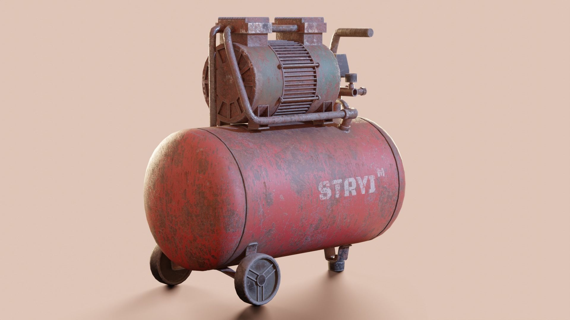 Vintage air compressor Low-poly 3D model_5
