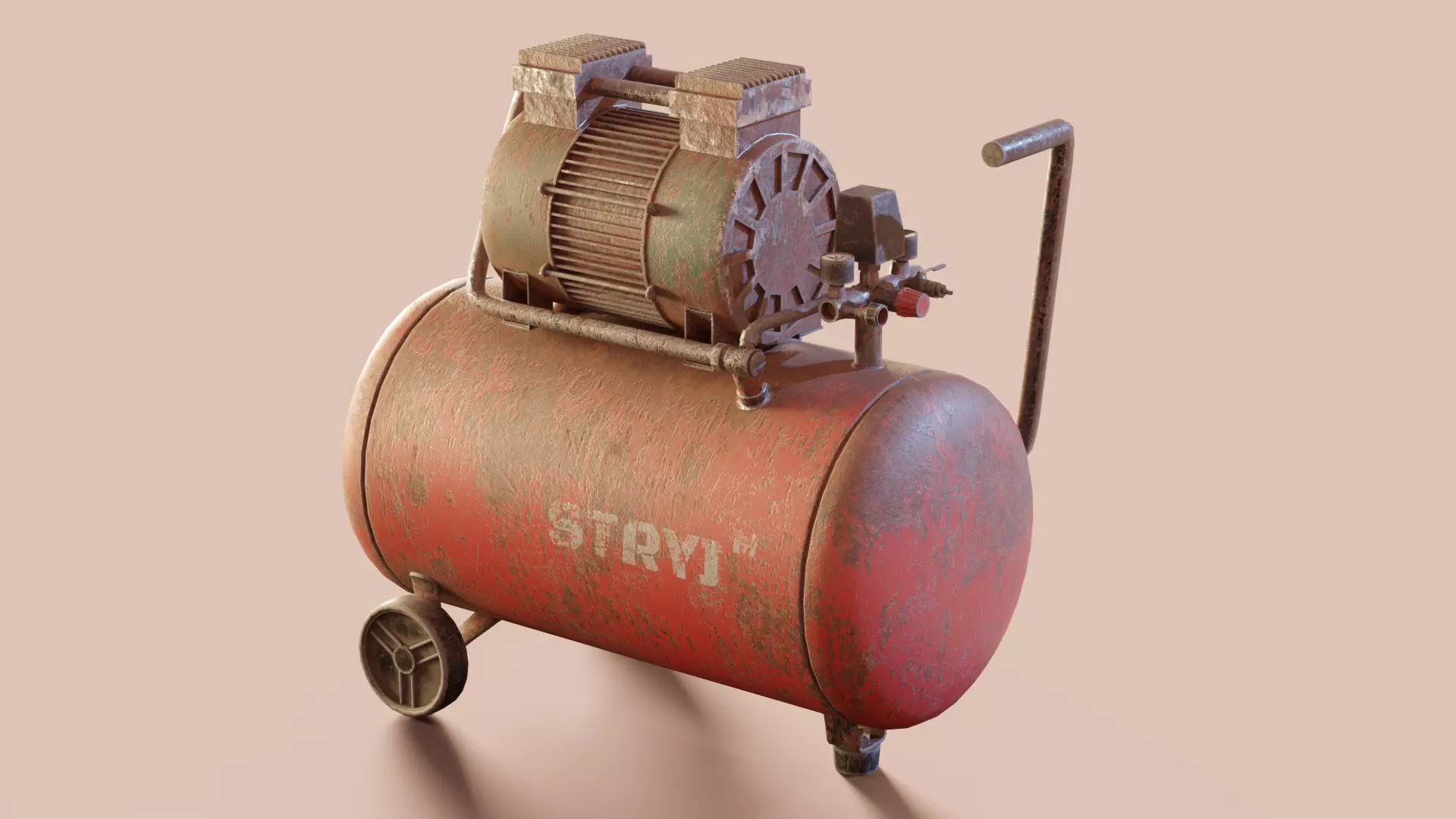 Vintage air compressor Low-poly 3D model_0