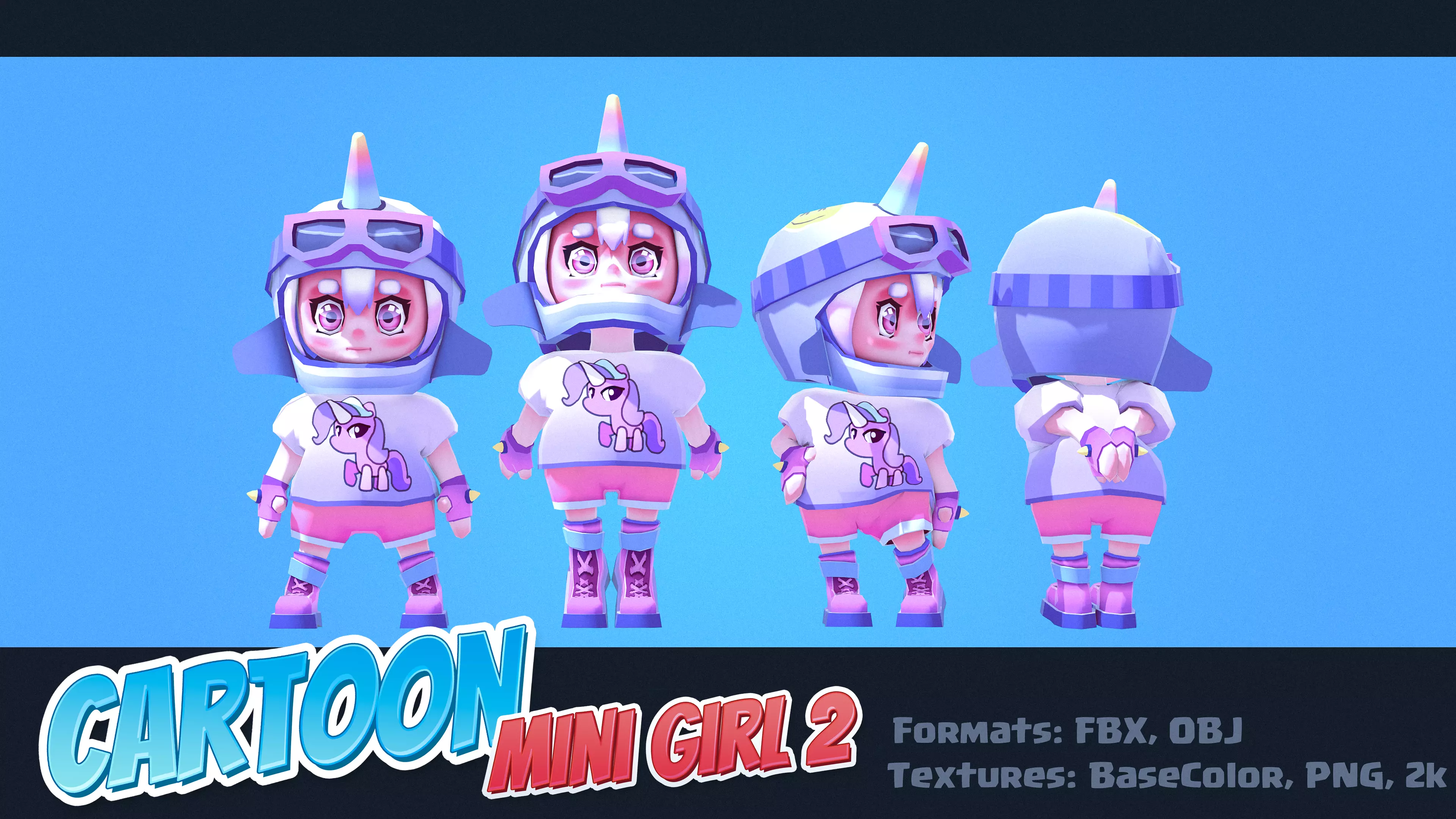Cartoon Mini Girl 2 Low-poly 3D model