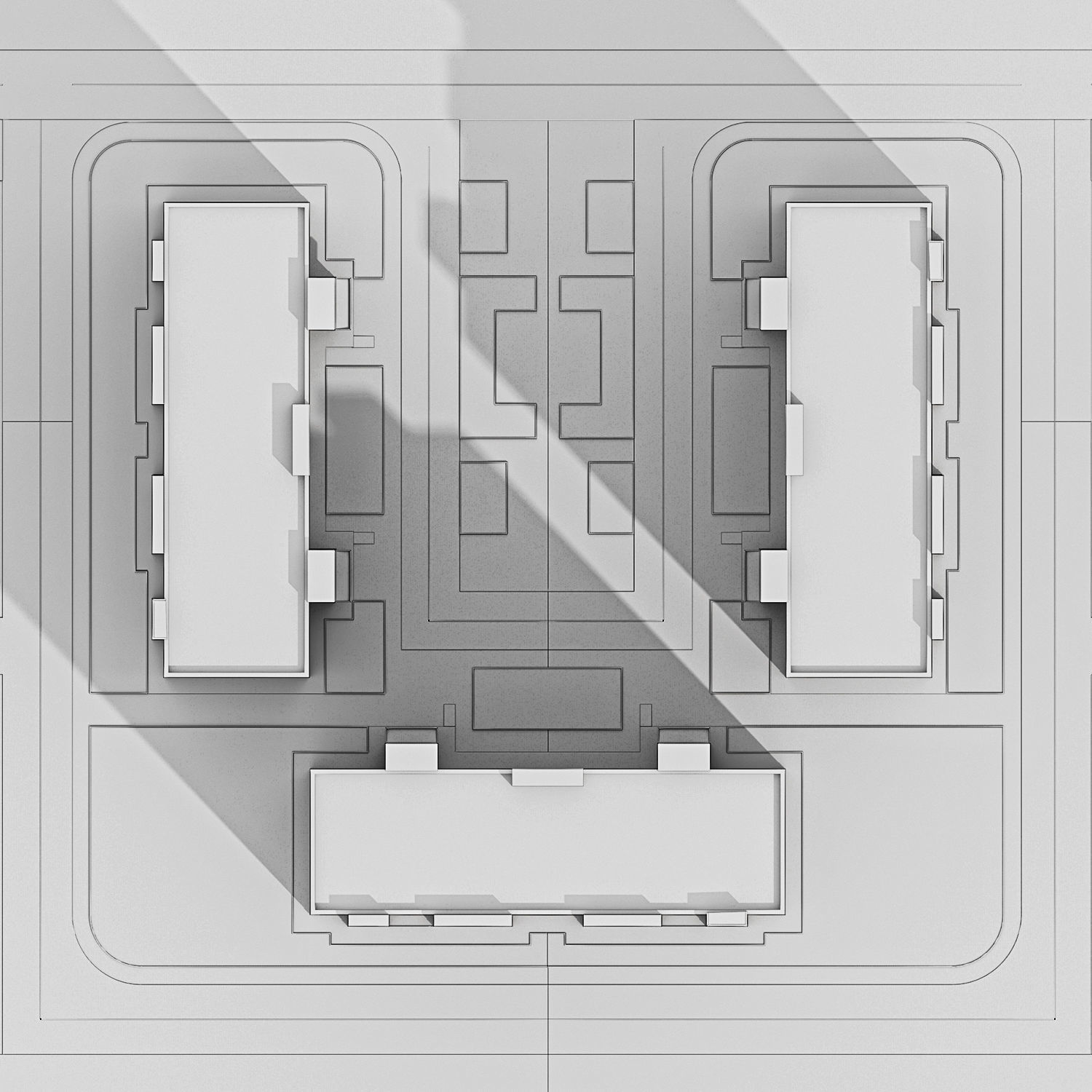 Modern 9-storey residential building and Landscape Low-poly 3D model_7