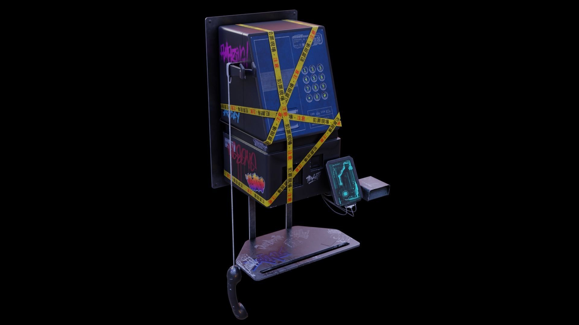 Cyberpunk Phone Cabin Low-poly 3D model_2