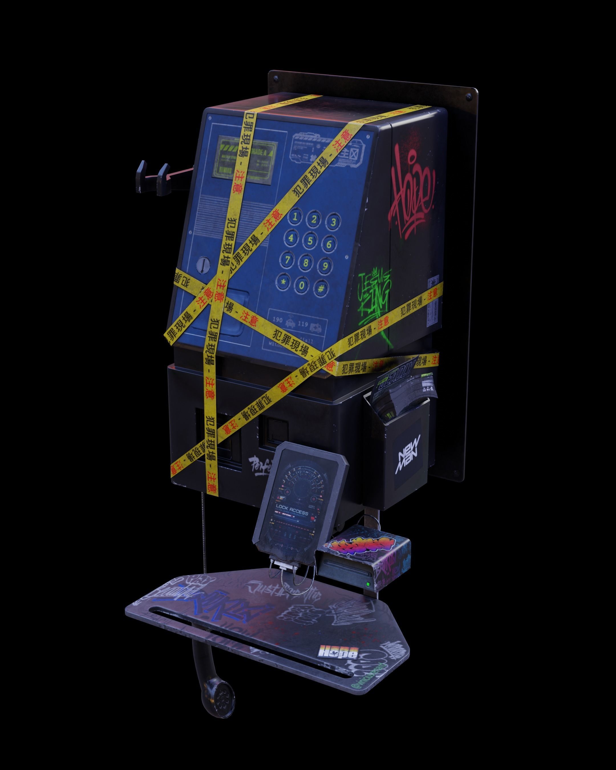 Cyberpunk Phone Cabin Low-poly 3D model_3