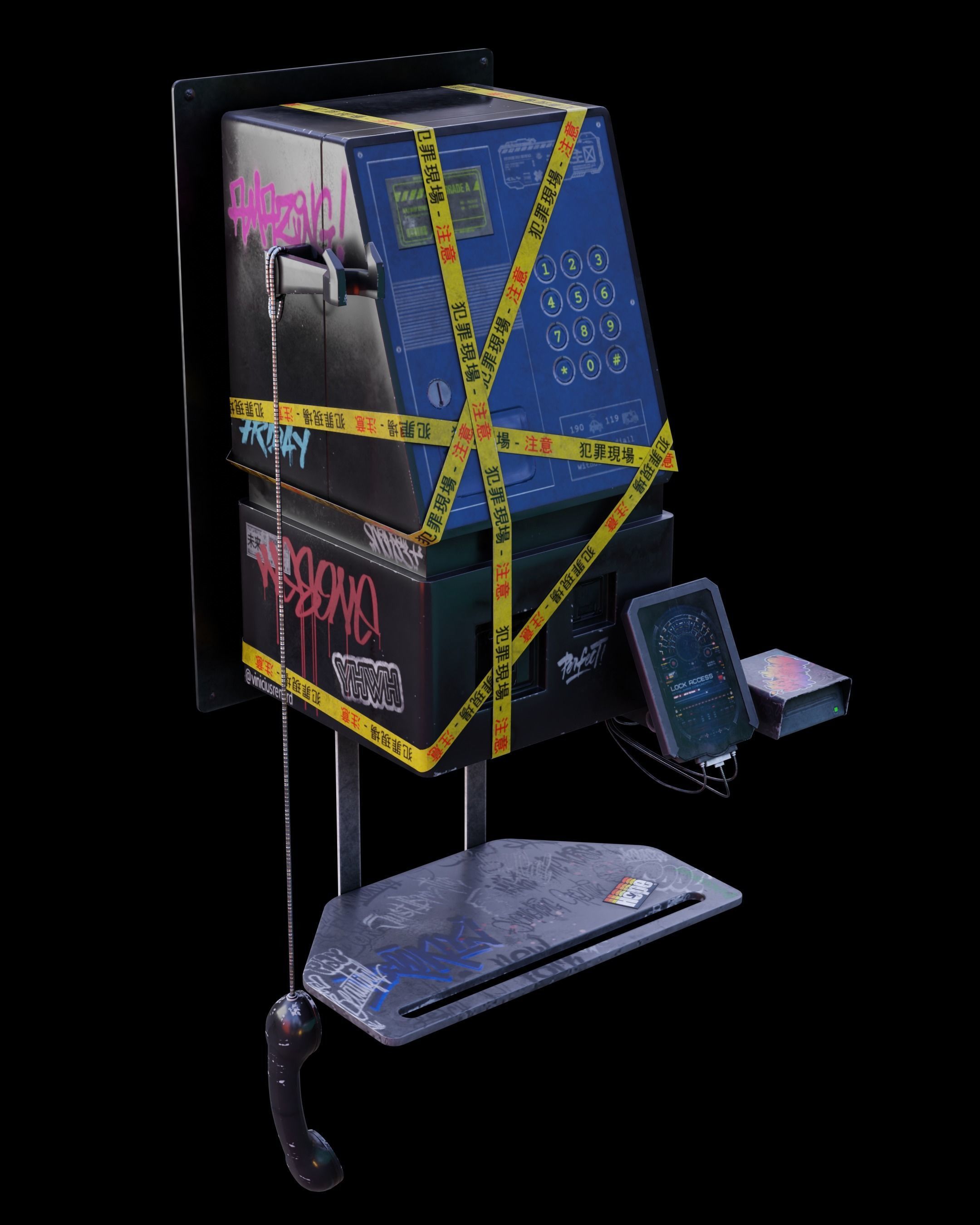 Cyberpunk Phone Cabin Low-poly 3D model_7