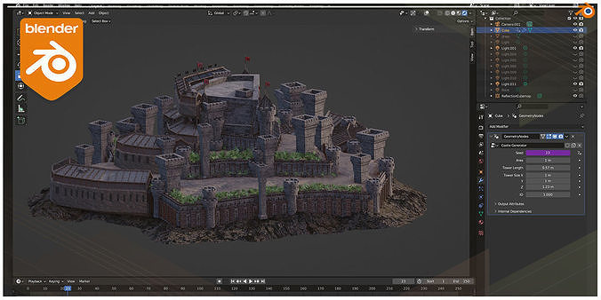 Procedural Medieval Castle and Castle Generator Blender City  Low-poly 3D model 3