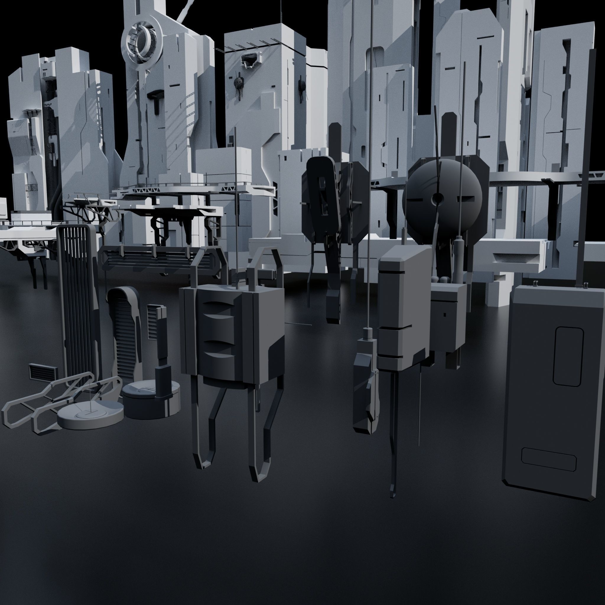 Scifi Building kitbash 01 Low-poly 3D model_12