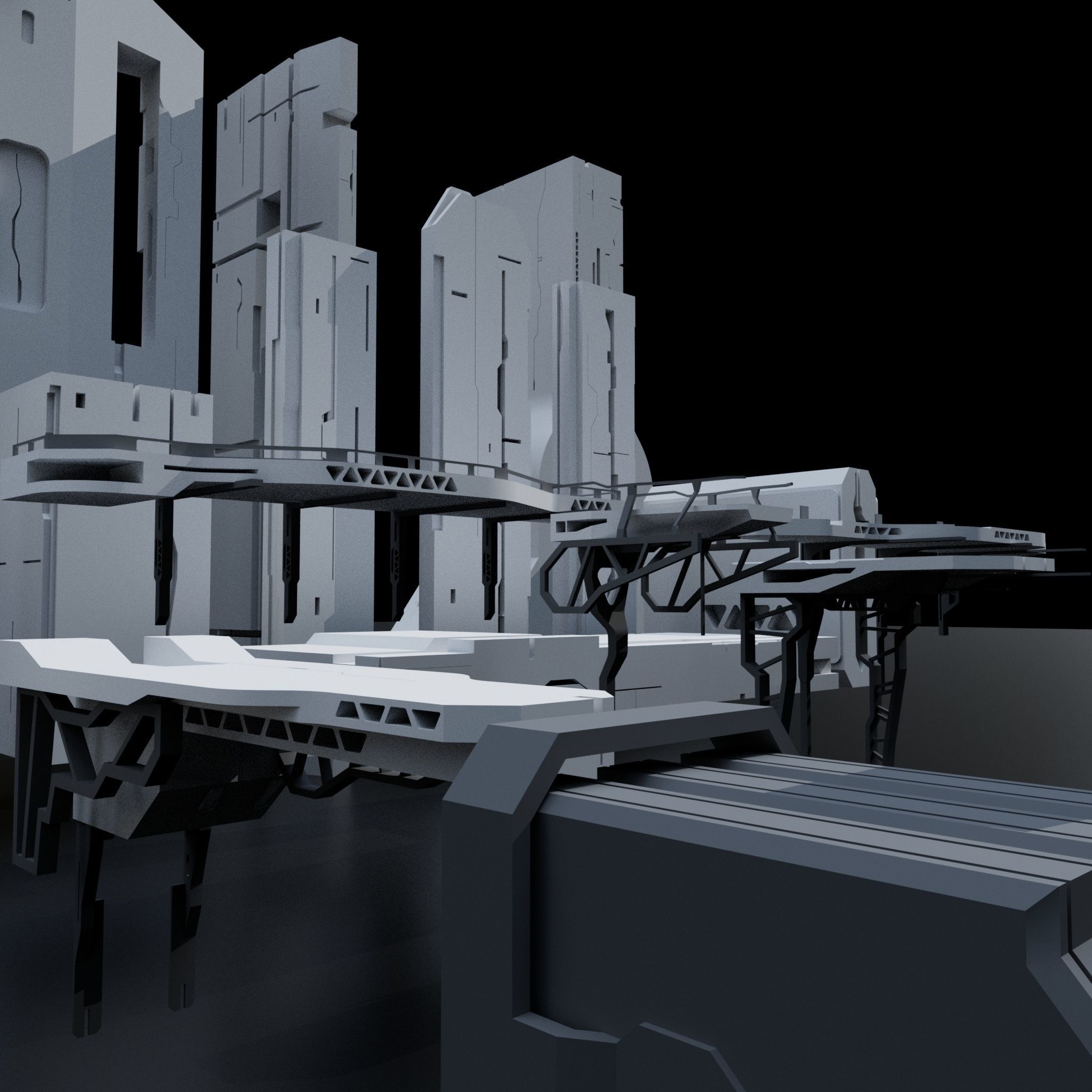 Scifi Building kitbash 01 Low-poly 3D model_11