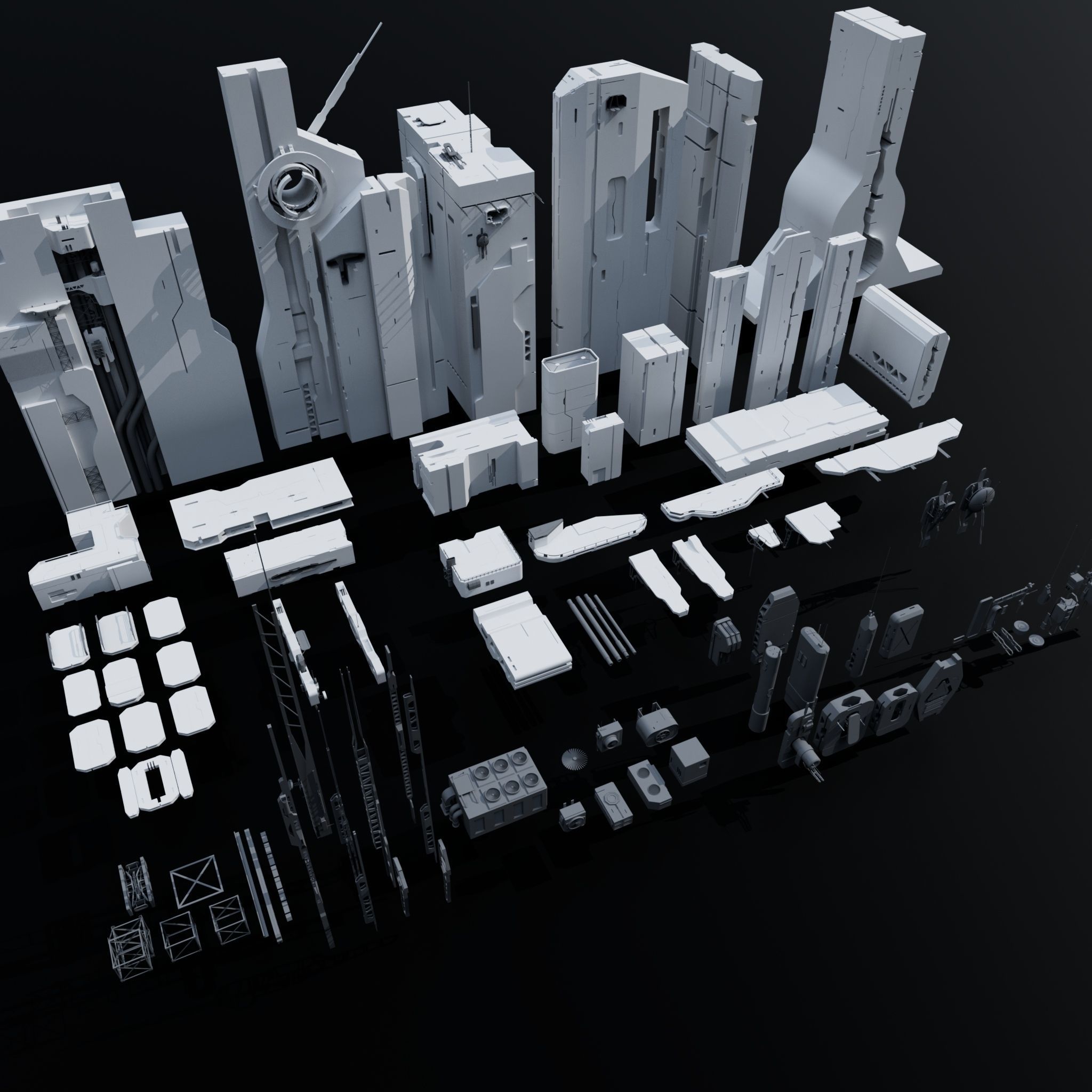 Scifi Building kitbash 01 Low-poly 3D model_6