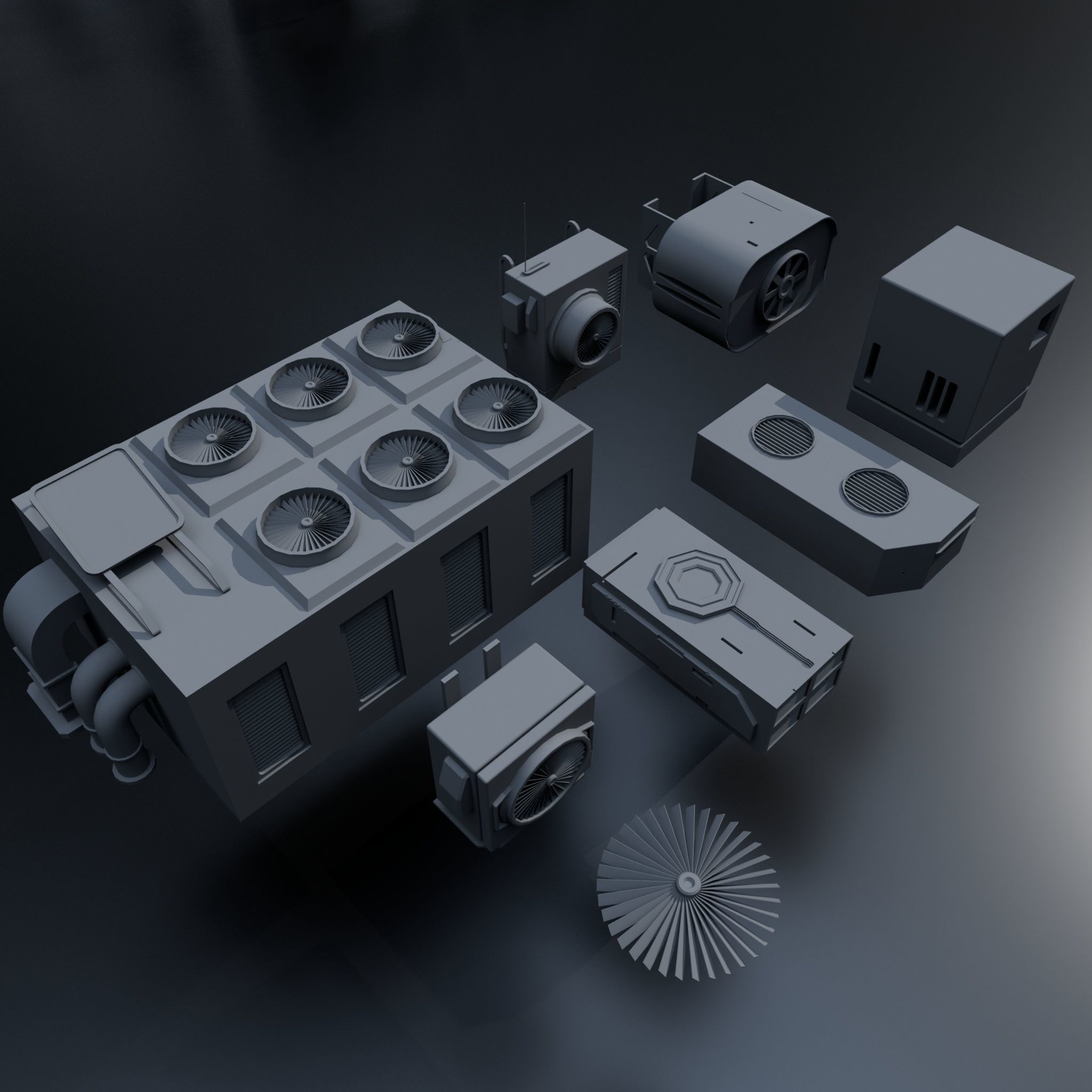 Scifi Building kitbash 01 Low-poly 3D model_10