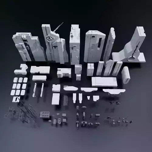Scifi Building kitbash 01 Low-poly 3D model