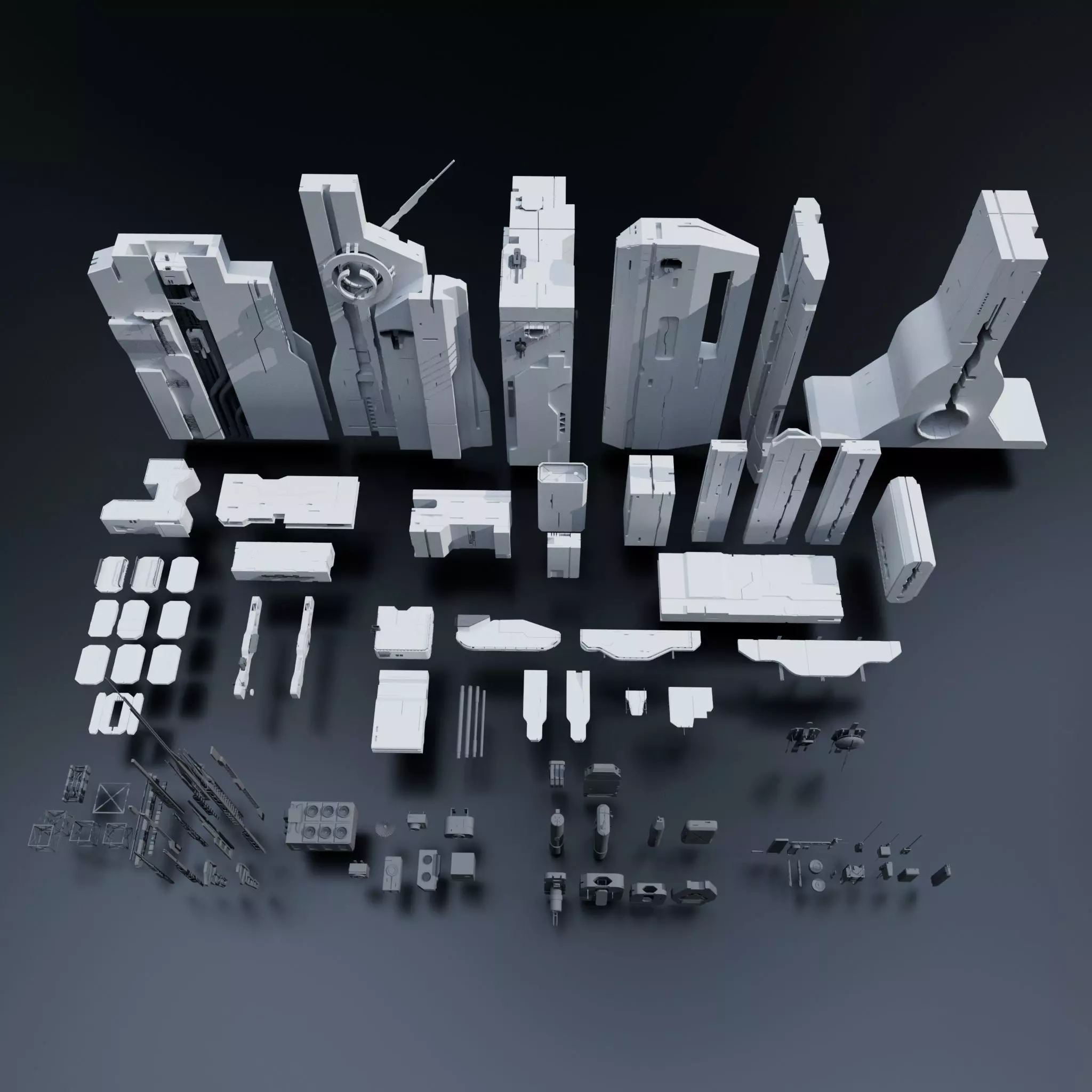 Scifi Building kitbash 01 Low-poly 3D model_0