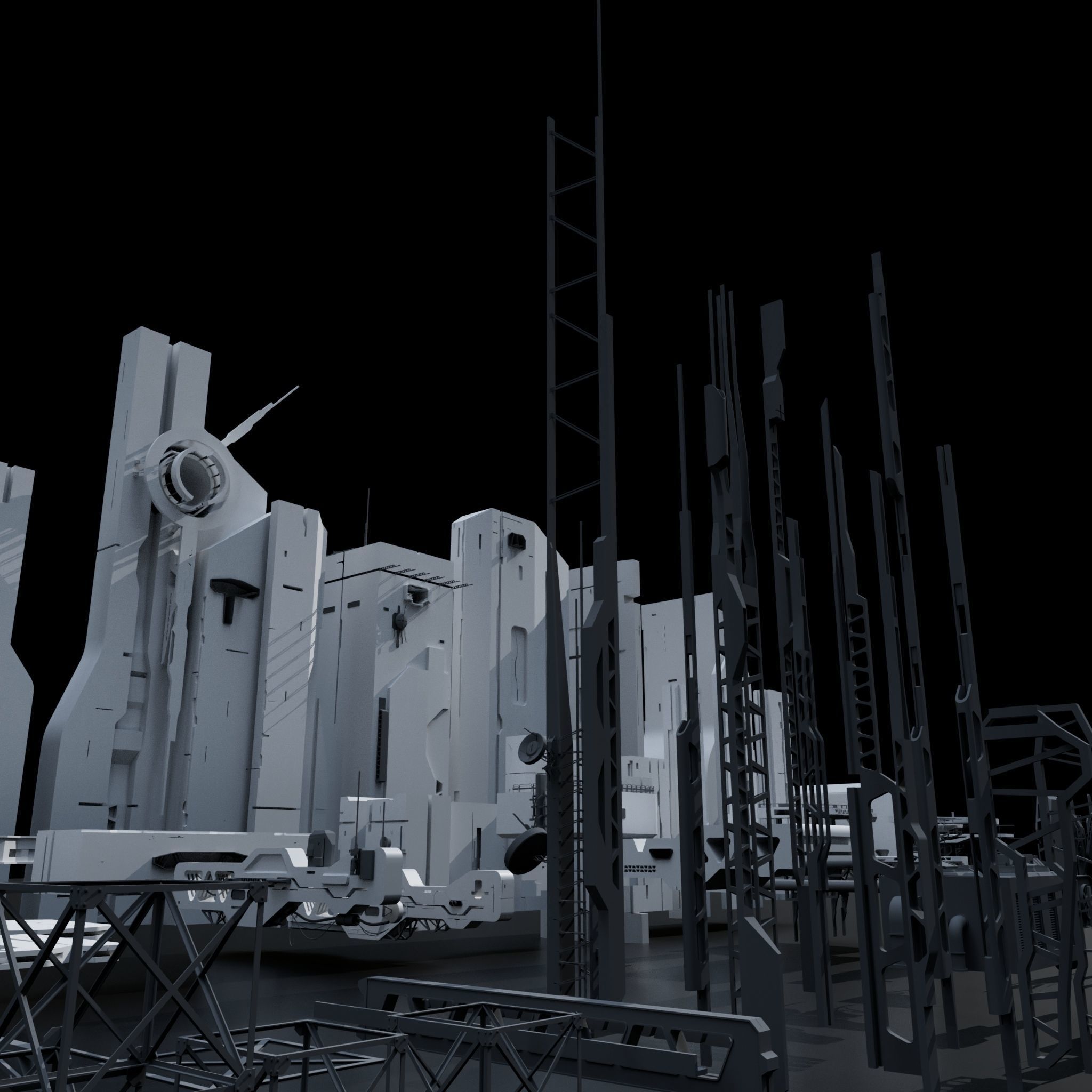 Scifi Building kitbash 01 Low-poly 3D model_3