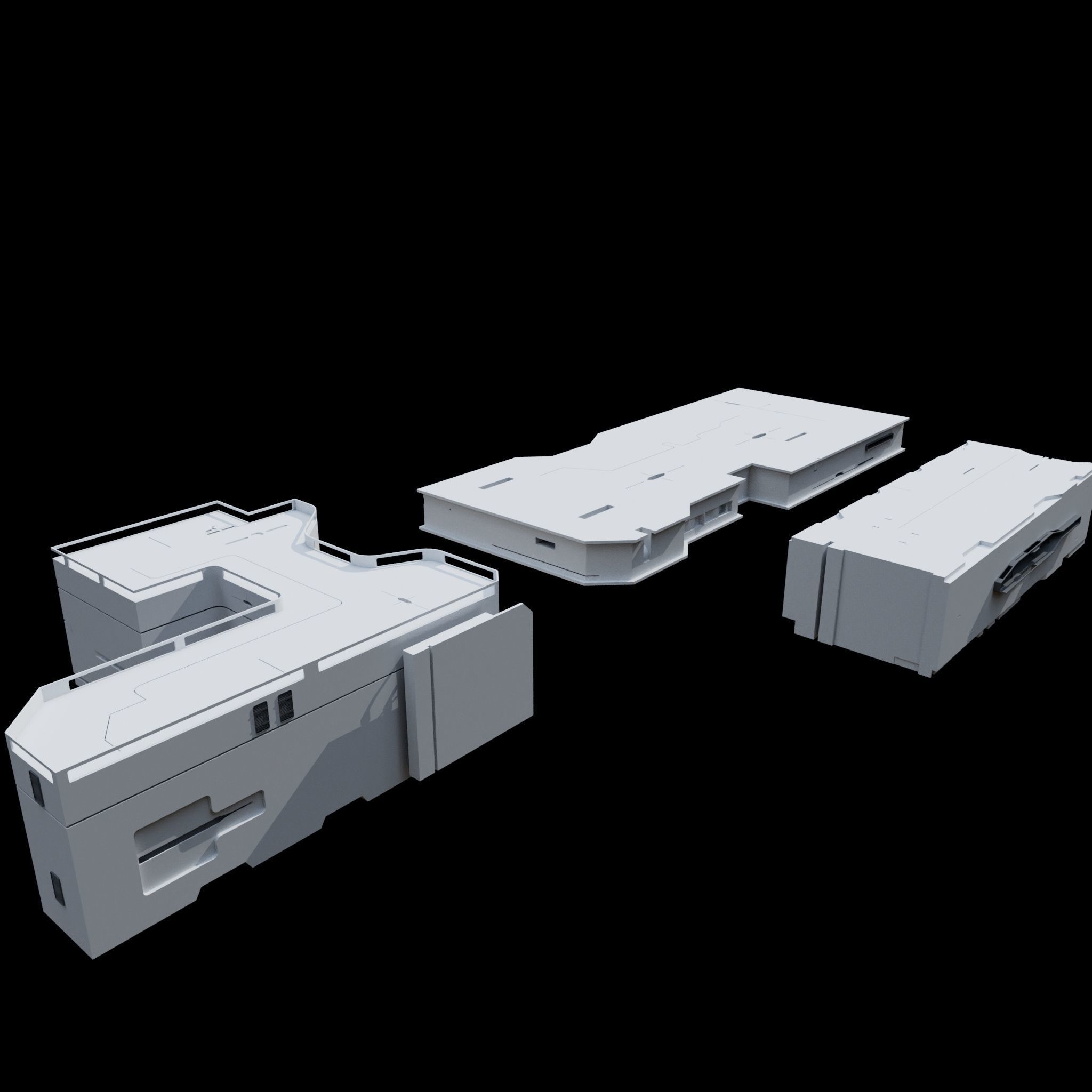 Scifi Building kitbash 01 Low-poly 3D model_20