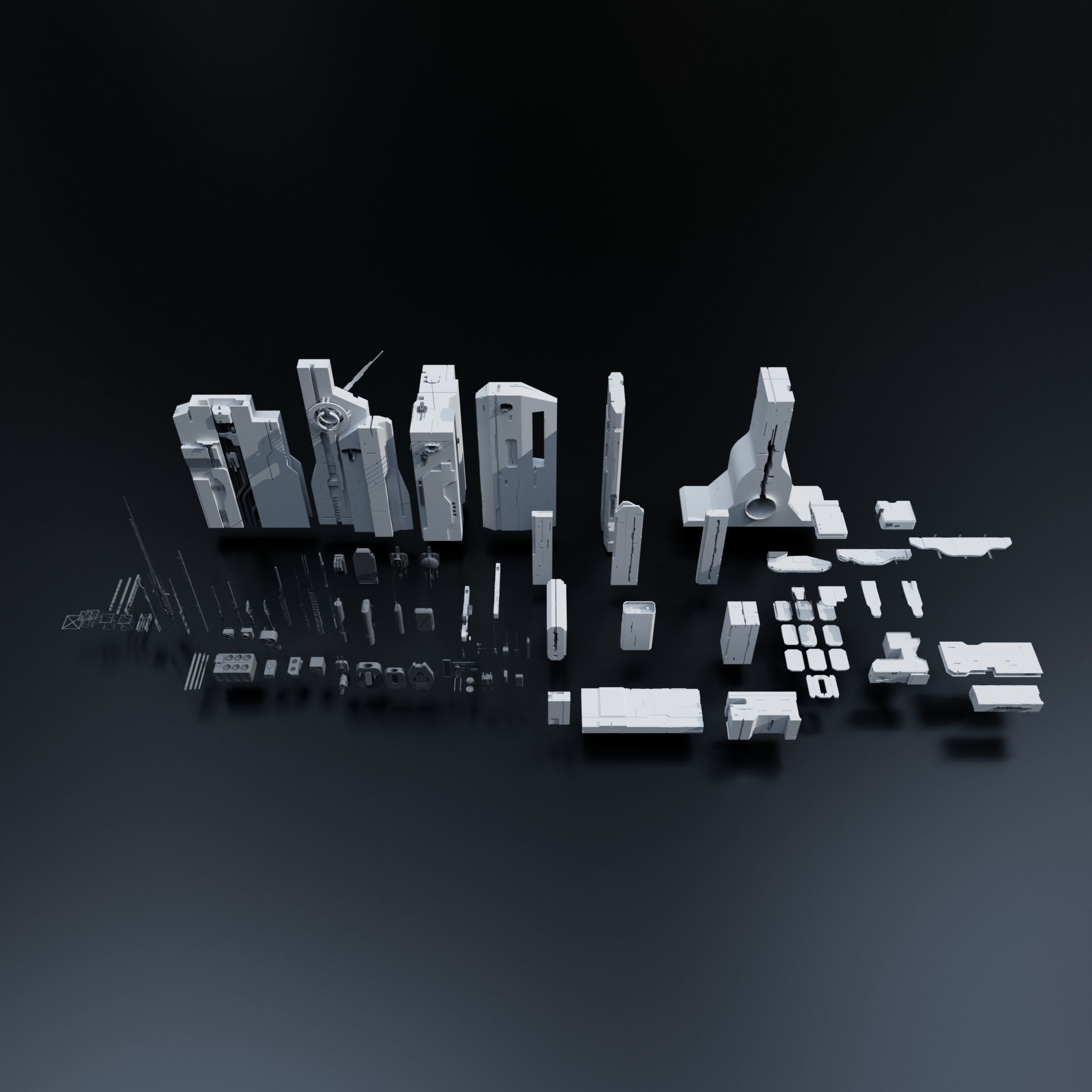 Scifi Building kitbash 01 Low-poly 3D model_5