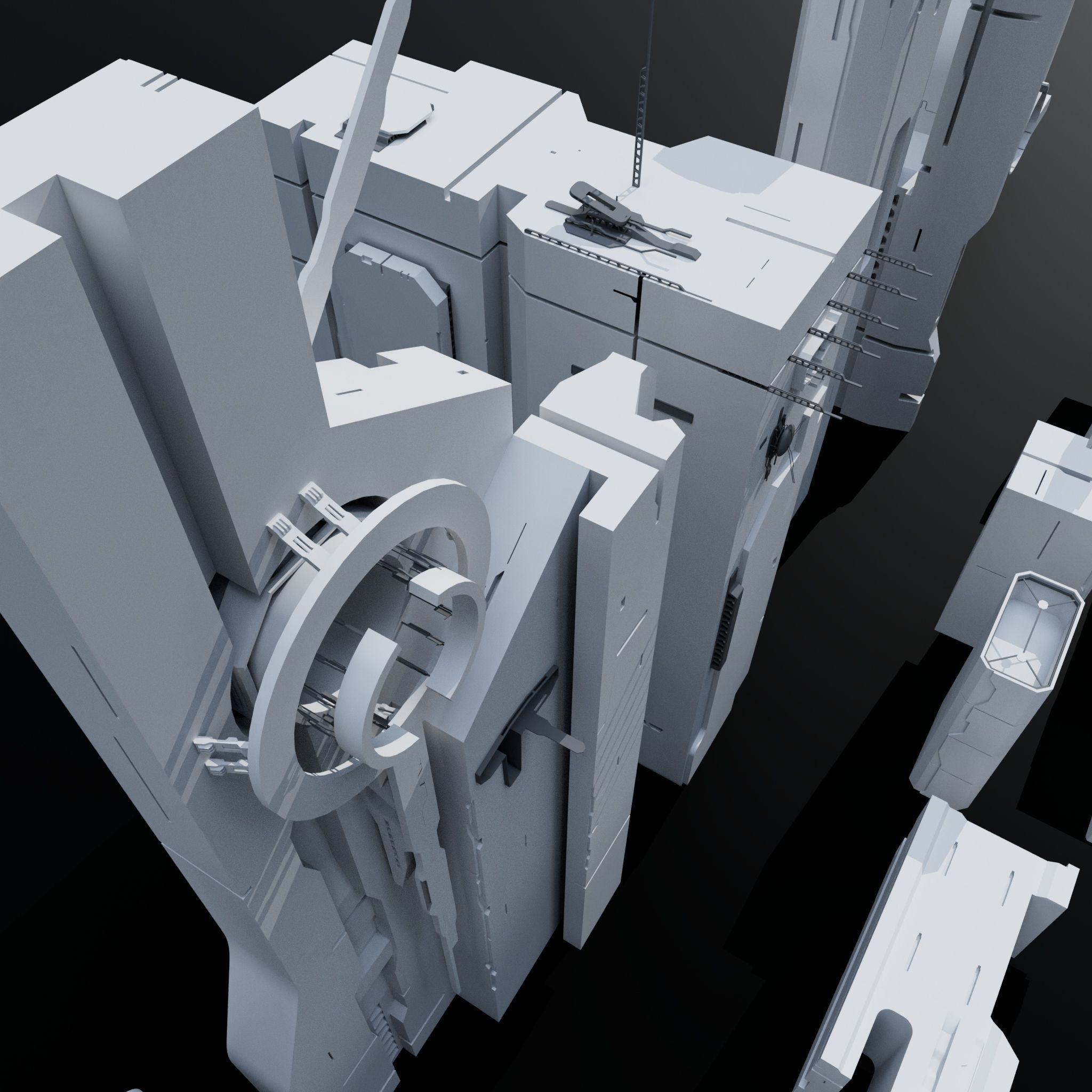 Scifi Building kitbash 01 Low-poly 3D model_7