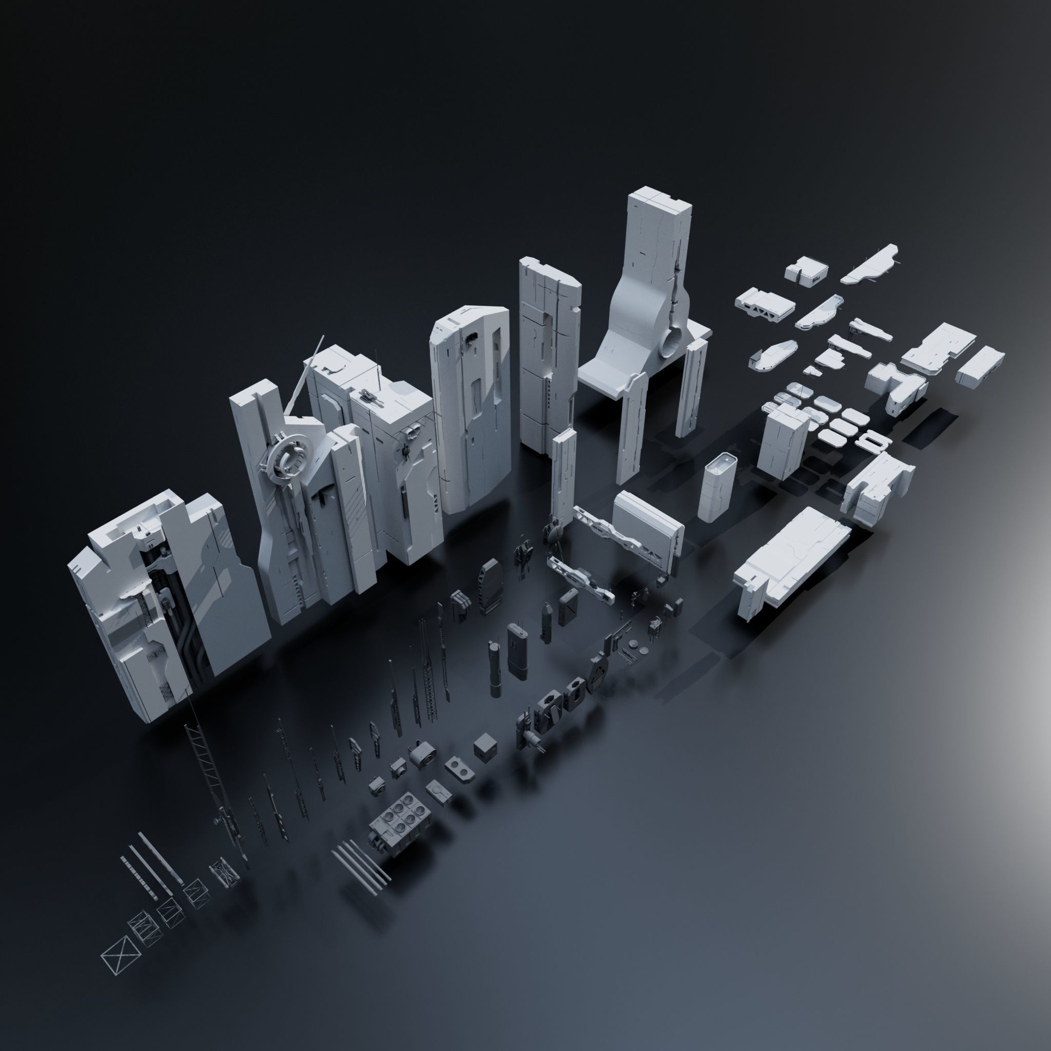 Scifi Building kitbash 01 Low-poly 3D model_4