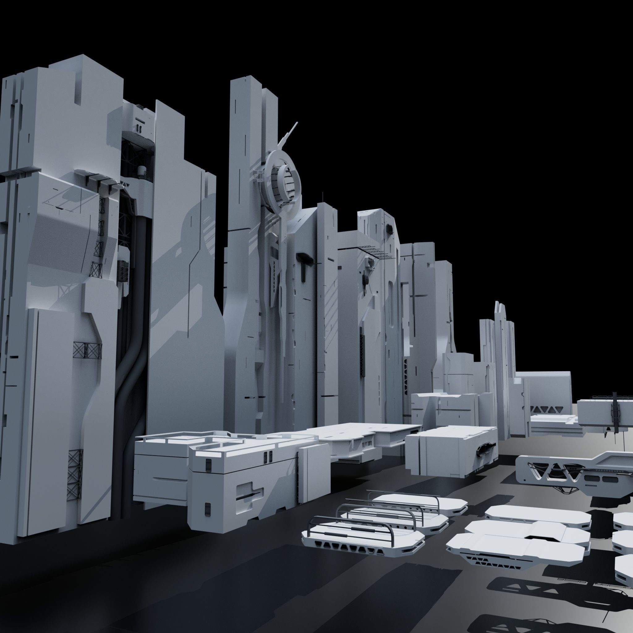 Scifi Building kitbash 01 Low-poly 3D model_8