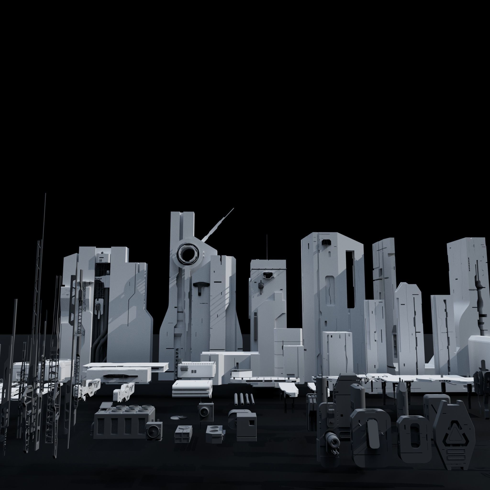 Scifi Building kitbash 01 Low-poly 3D model_2