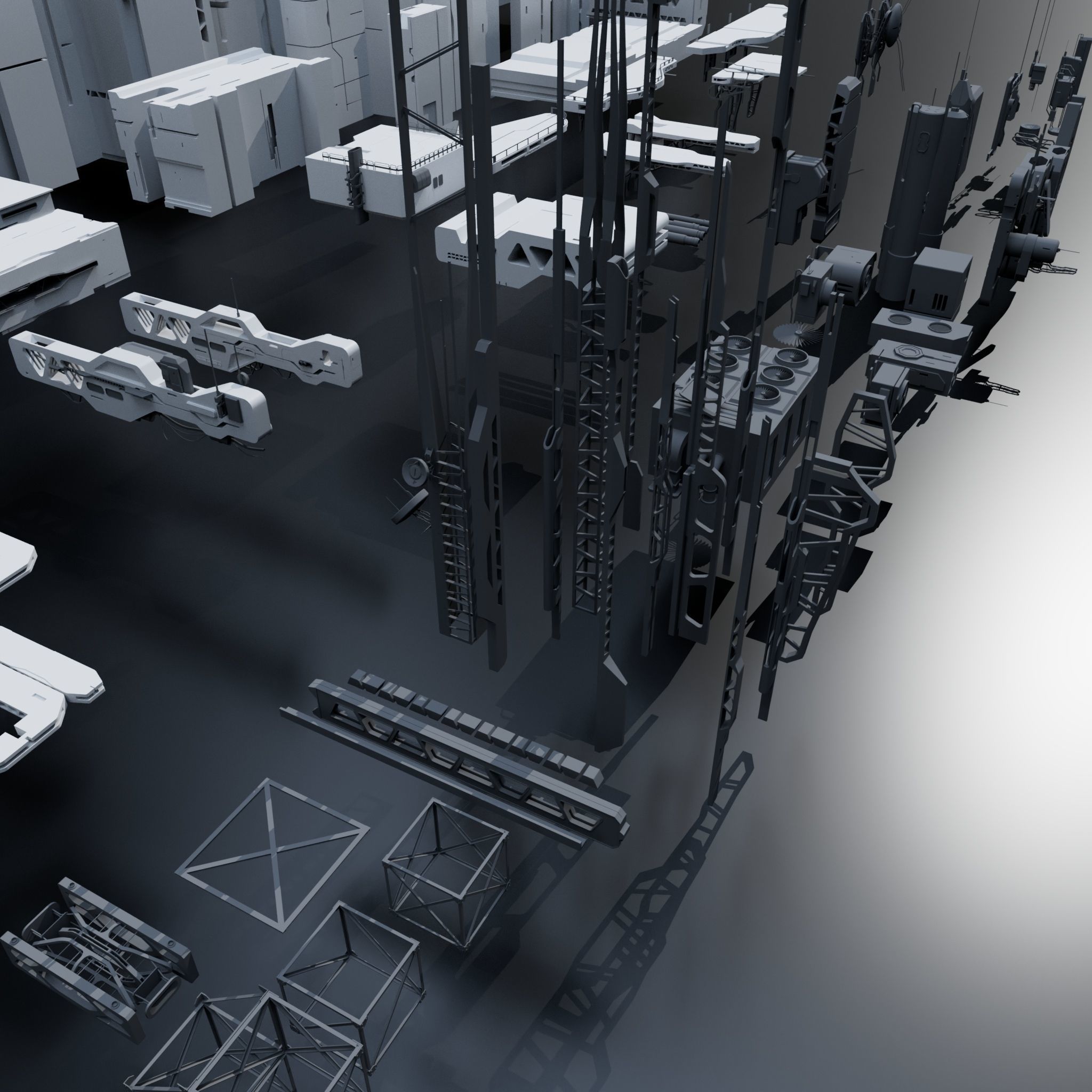 Scifi Building kitbash 01 Low-poly 3D model_9