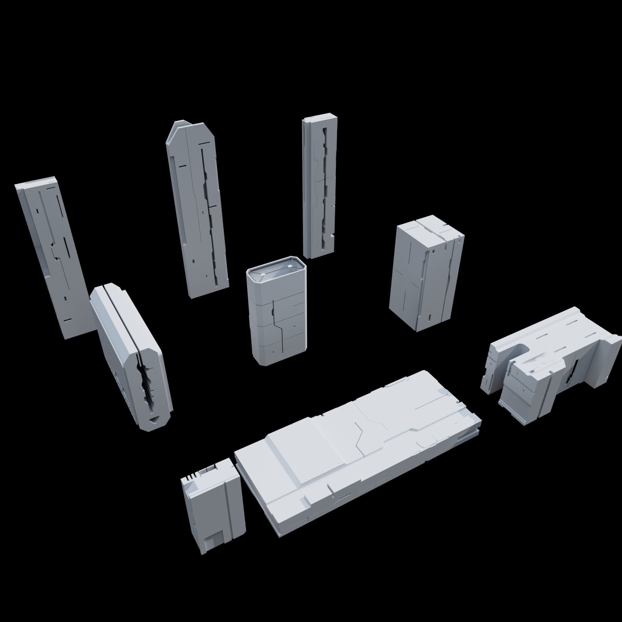 Scifi Building kitbash 01 Low-poly 3D model_17