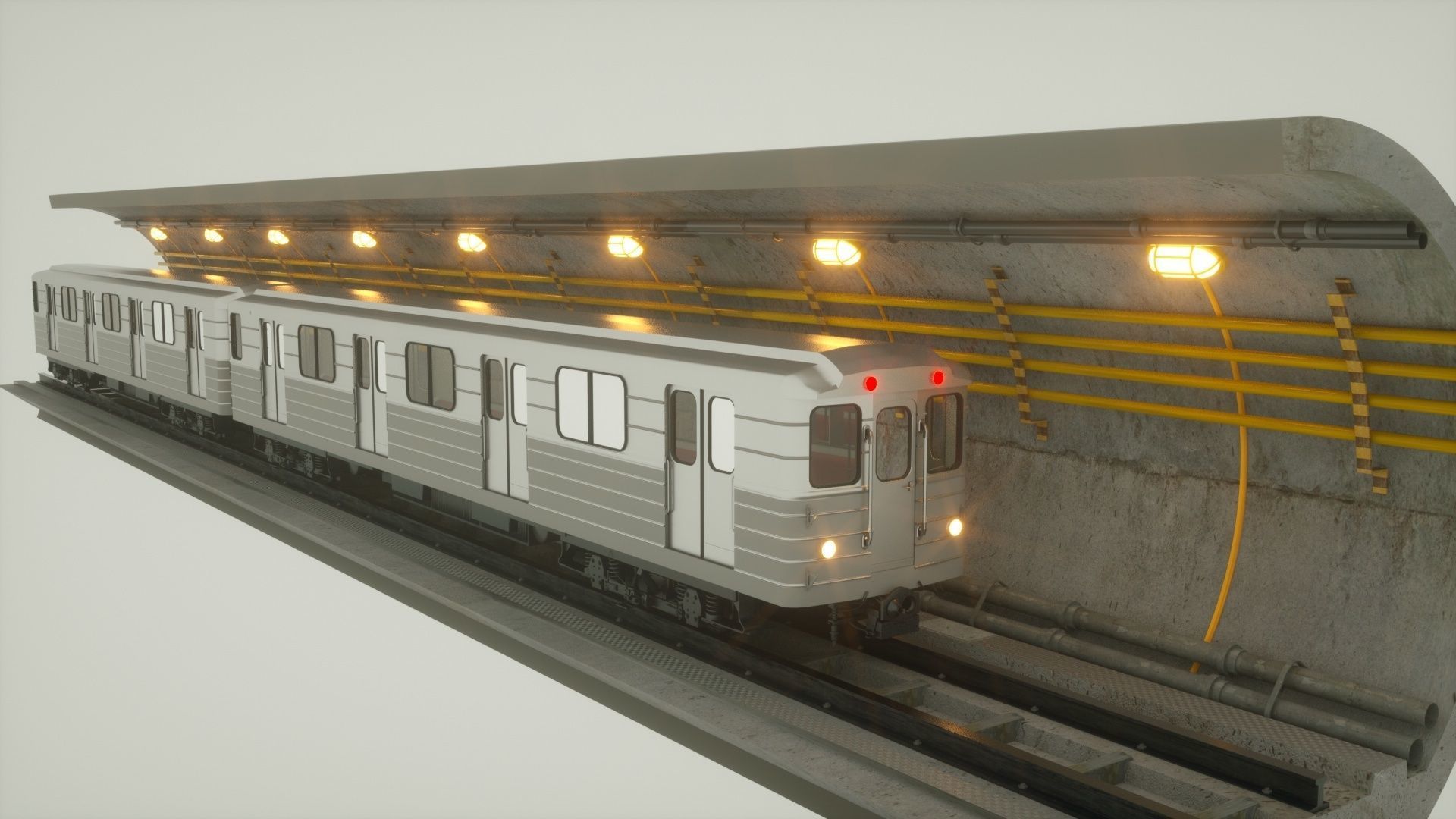 Subway car and Tunnel  3D model_9