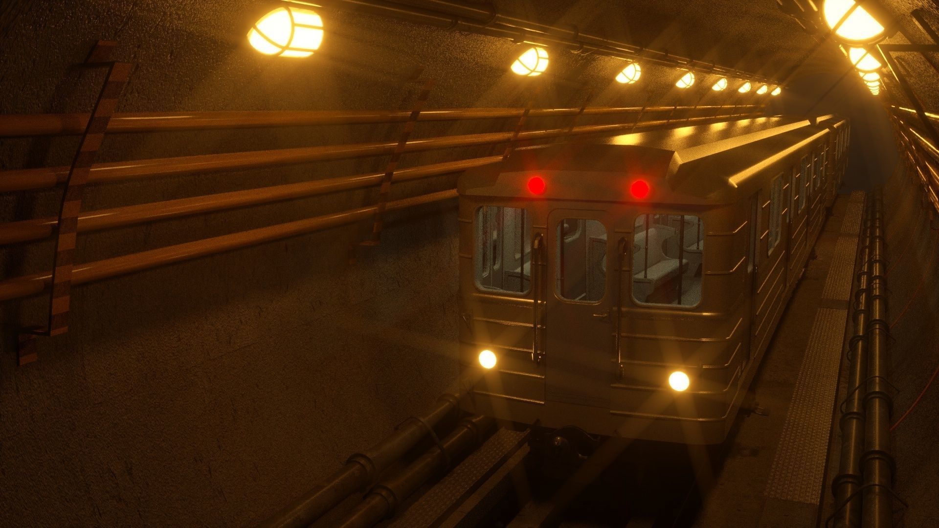 Subway car and Tunnel  3D model_2