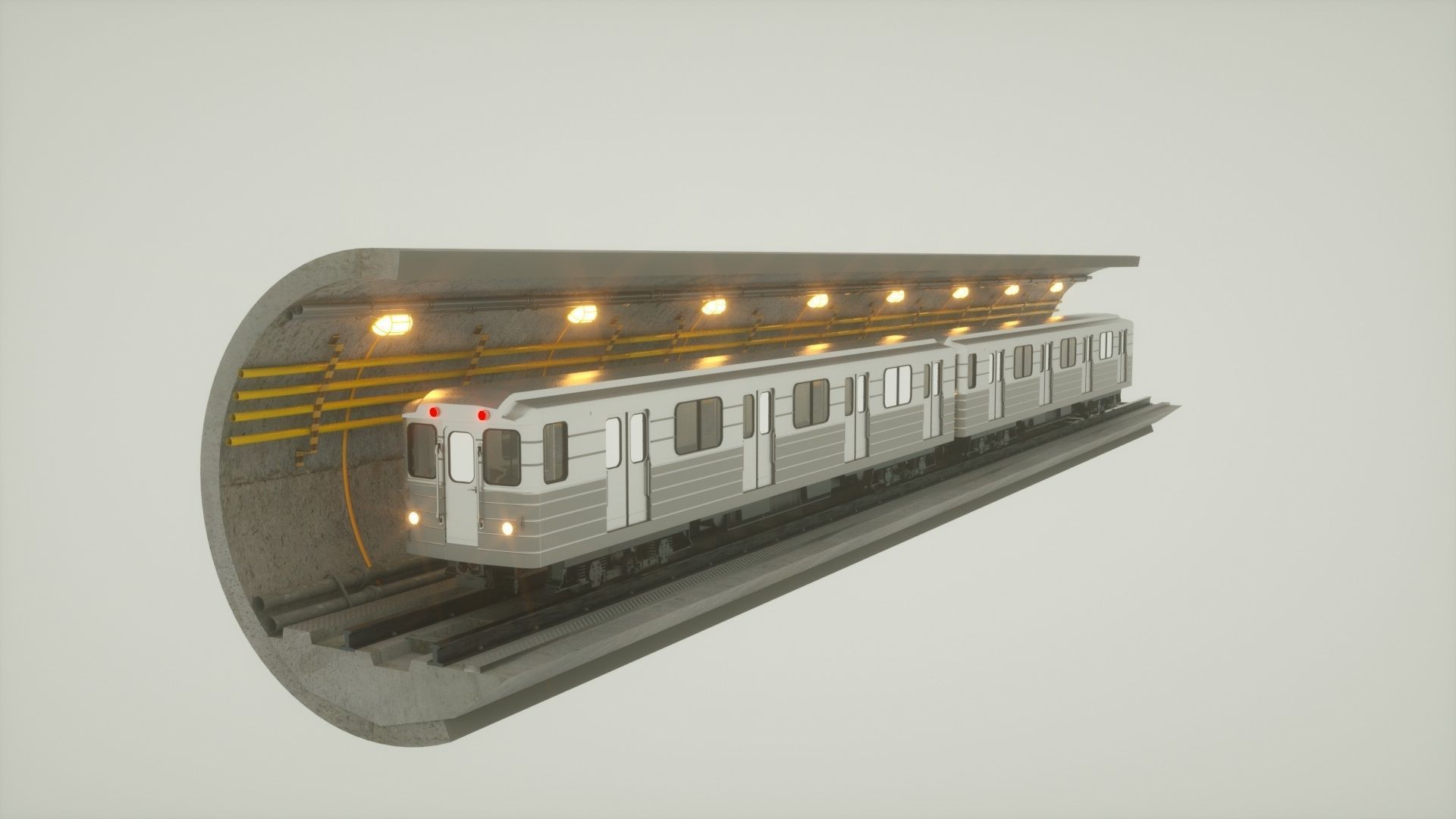 Subway car and Tunnel  3D model_4